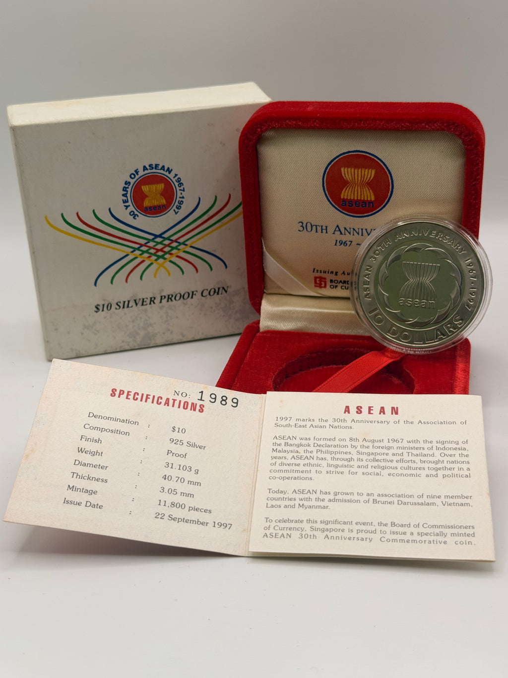 1967 - 1997 Singapore 30 Years of ASEAN $10 Silver Proof Coin