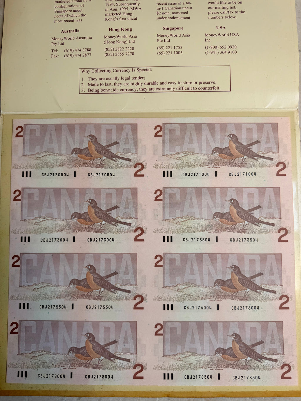 1986 Canada 8 in 1 $2 Banknotes