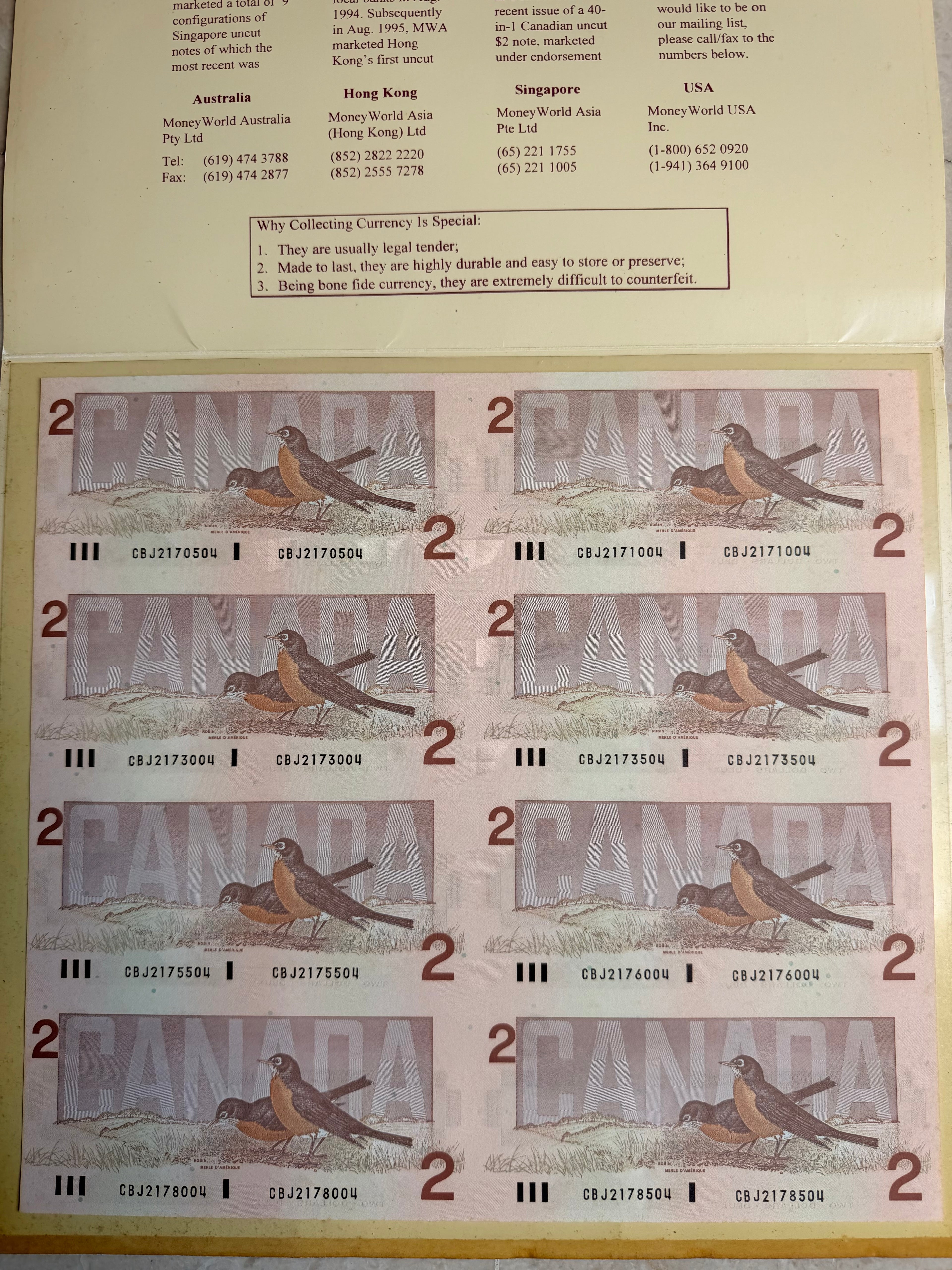 1986 Canada 8 in 1 $2 Banknotes