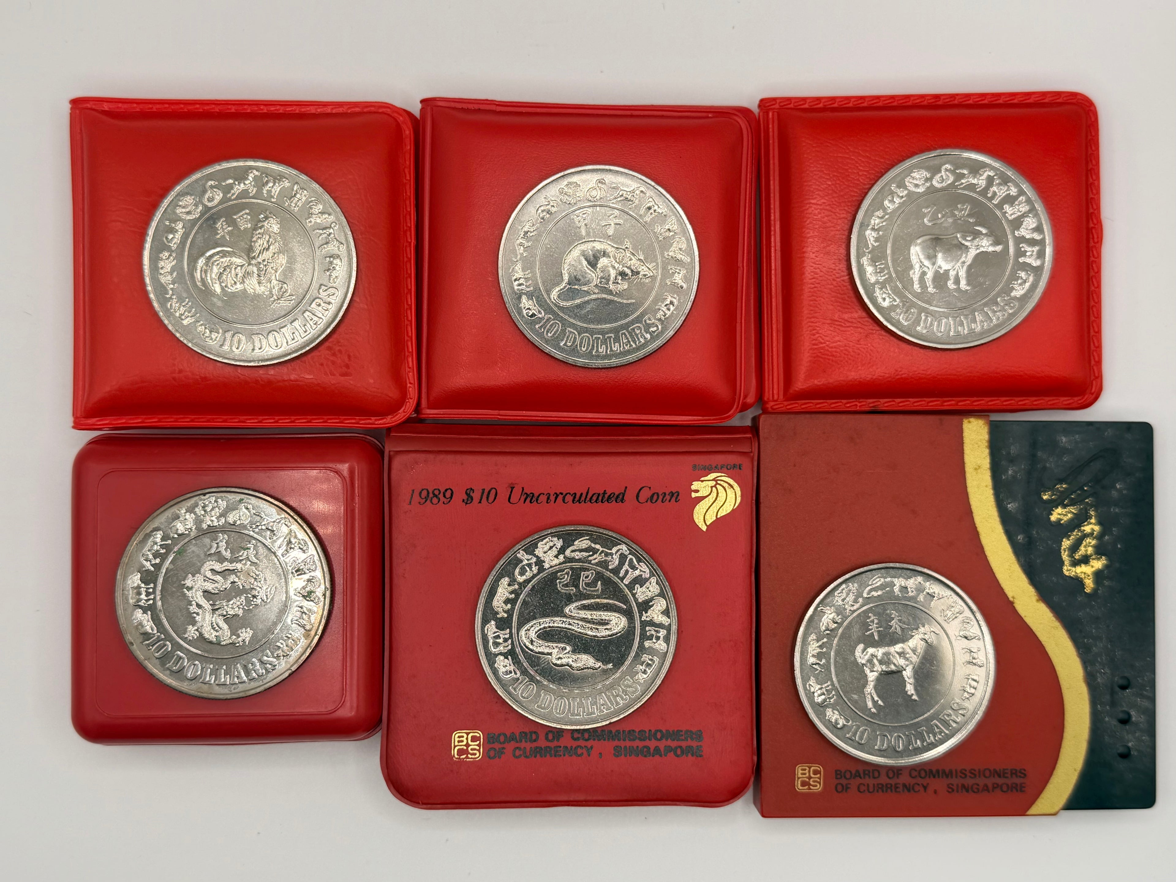 [Set of 6] 1981 - 1991 Singapore Lunar $10 Uncirculated Coins