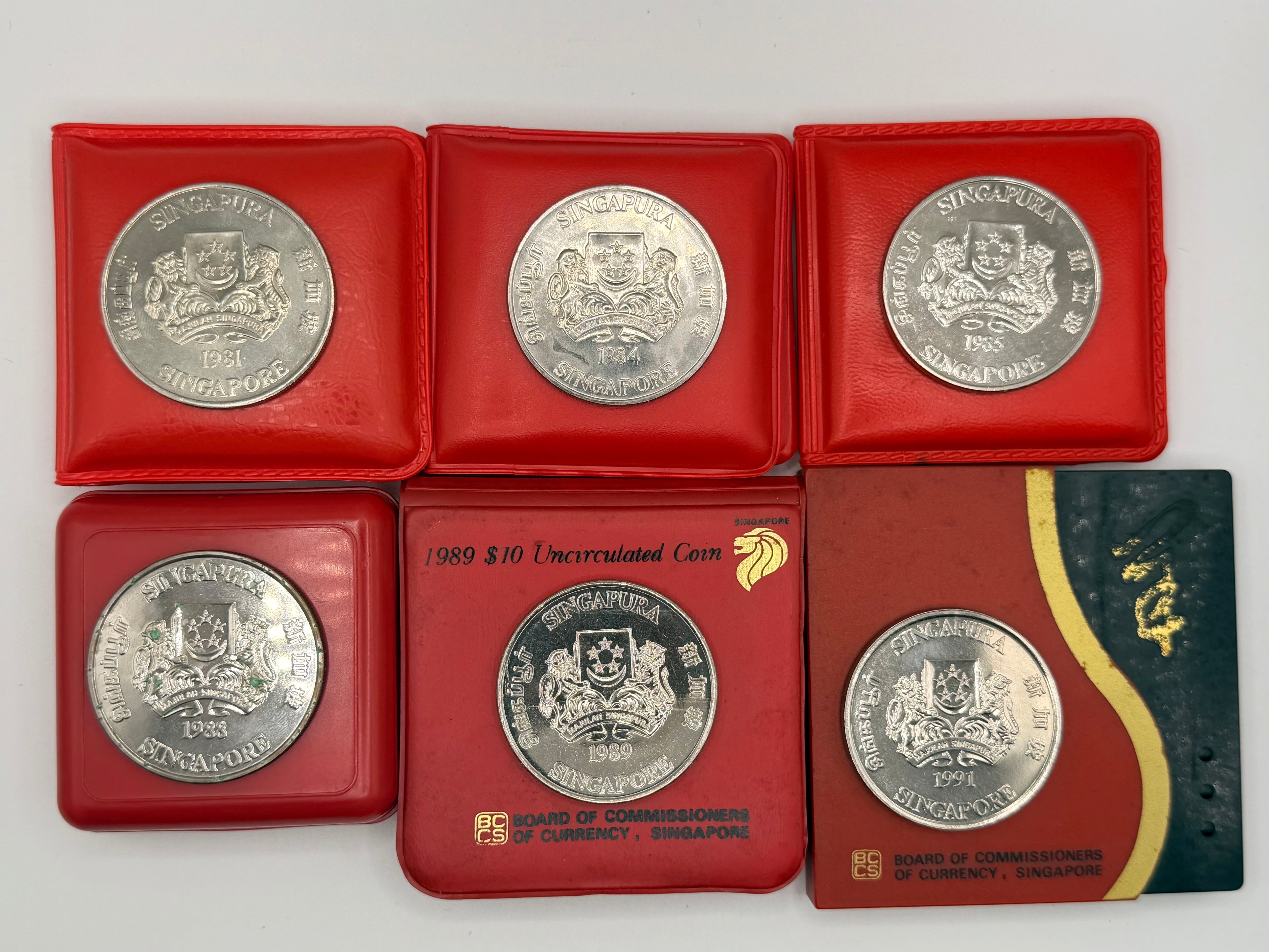 [Set of 6] 1981 - 1991 Singapore Lunar $10 Uncirculated Coins