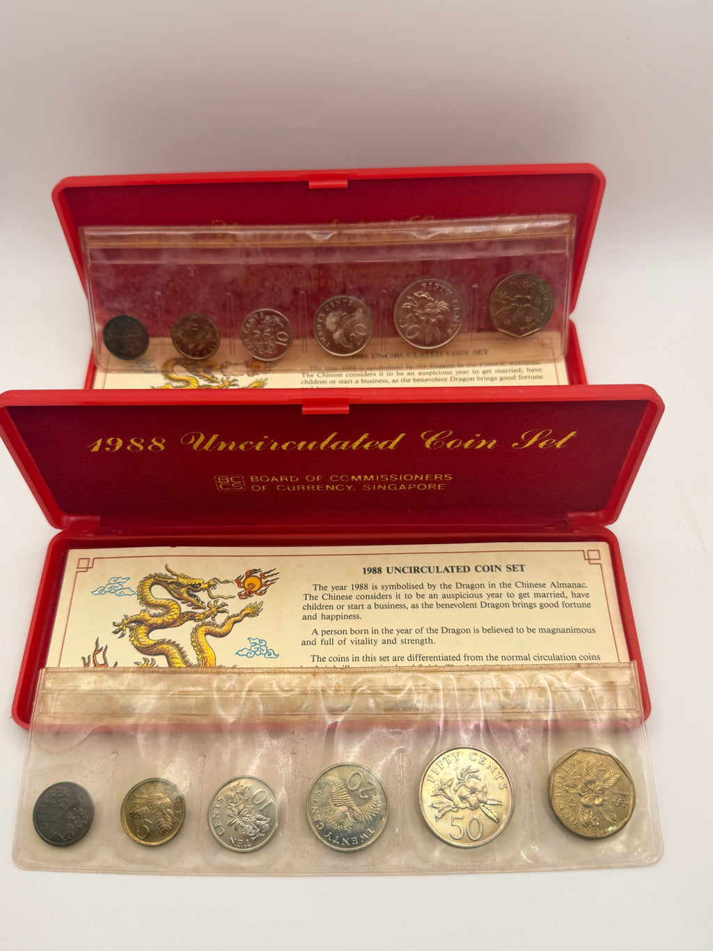 [2 Sets] 1988 Singapore Uncirculated Coin Set (Year of Dragon)