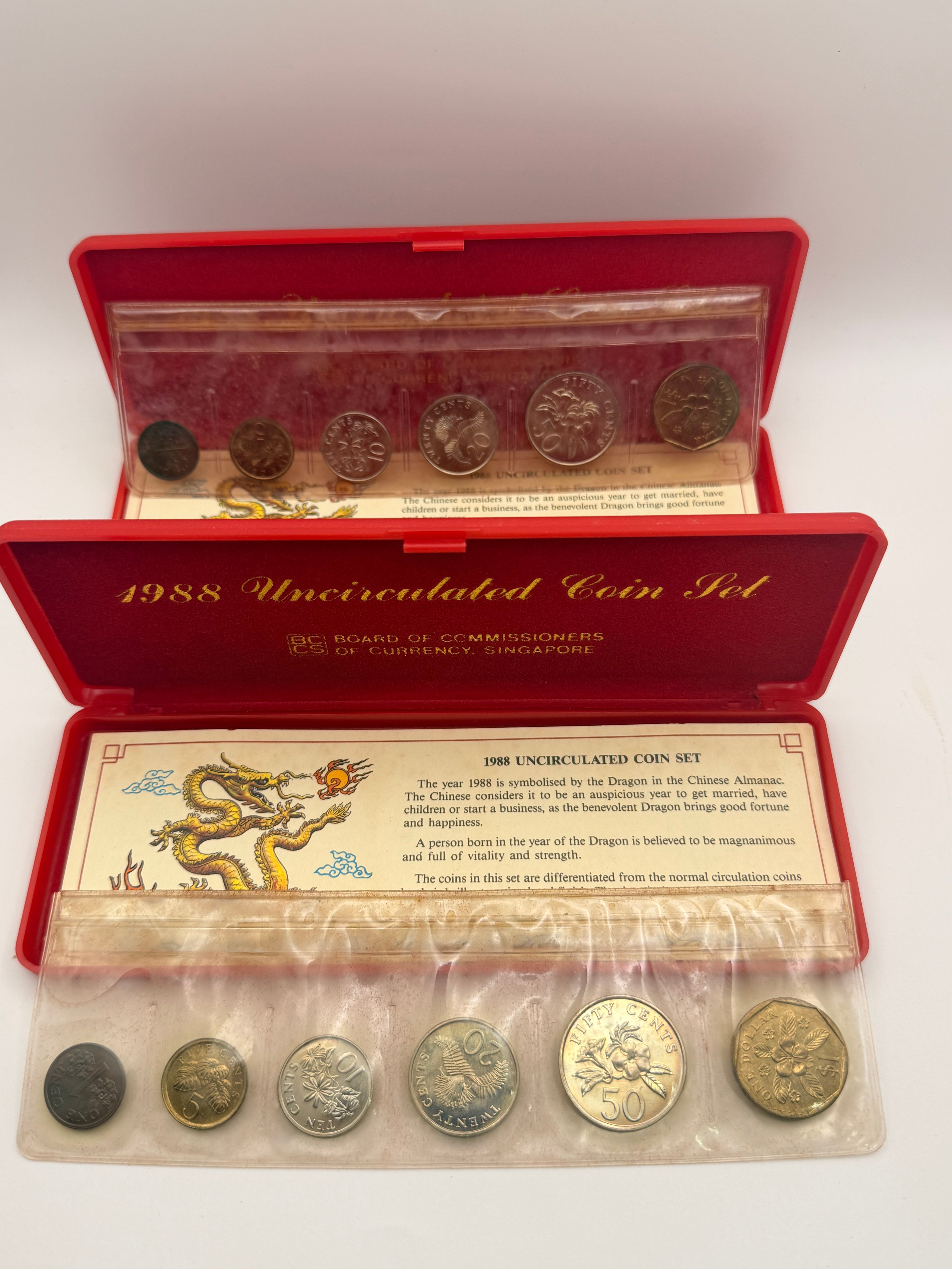 [2 Sets] 1988 Singapore Uncirculated Coin Set (Year of Dragon)