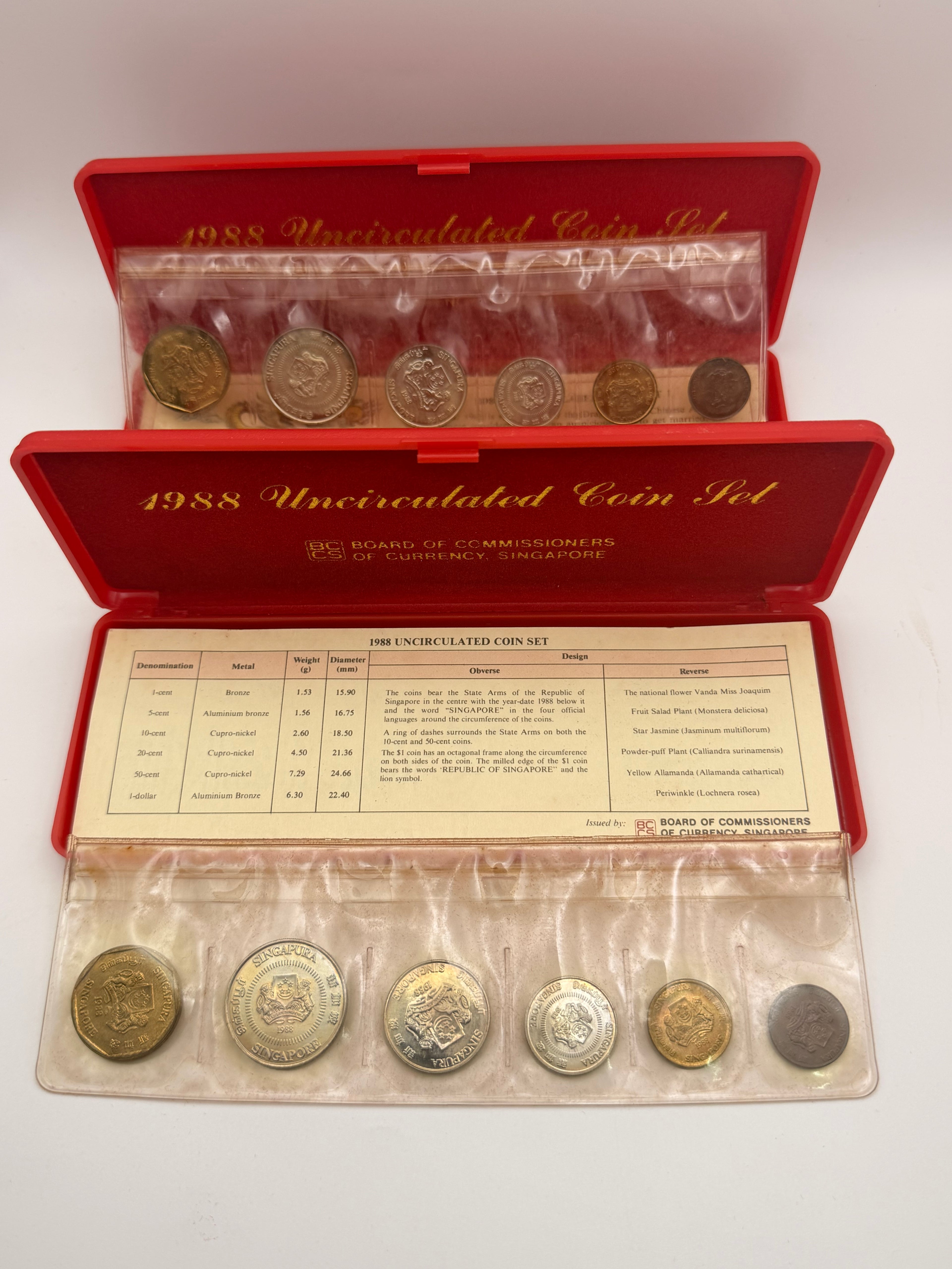 [2 Sets] 1988 Singapore Uncirculated Coin Set (Year of Dragon)