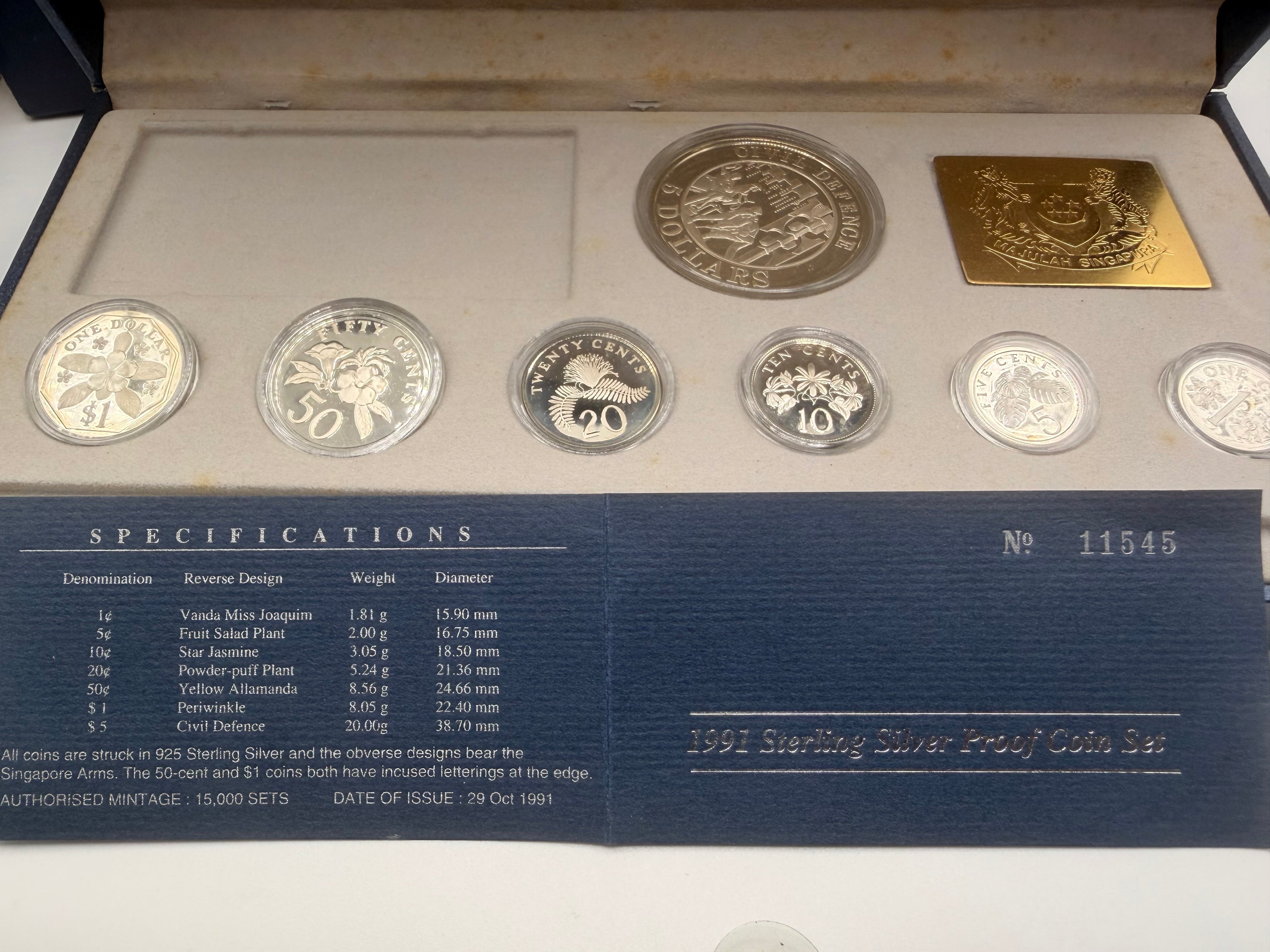1991 Singapore Sterling Silver Proof Coin Set