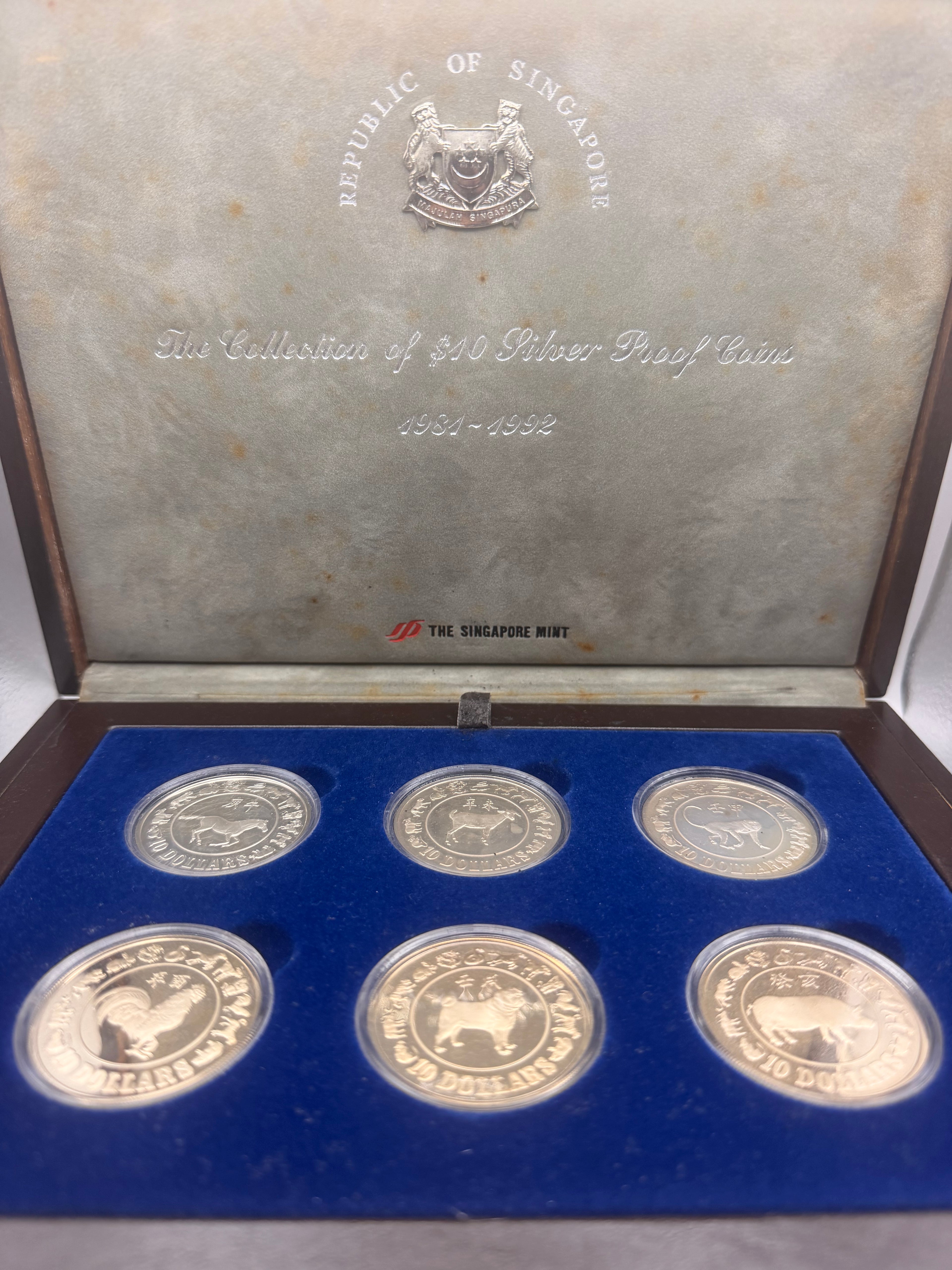 1981 - 1992 Singapore The Collection of $10 Silver Proof Coin Set