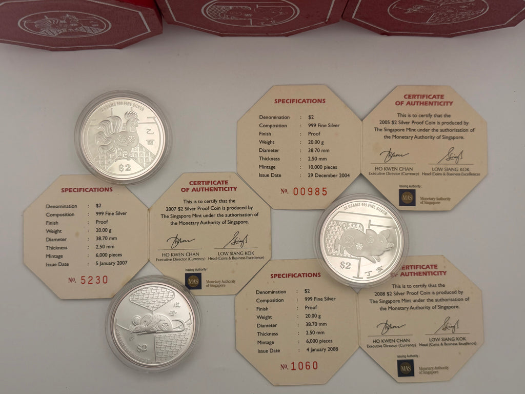 [Set of 3] 2005 - 2008 Singapore $2 Silver Proof Coin