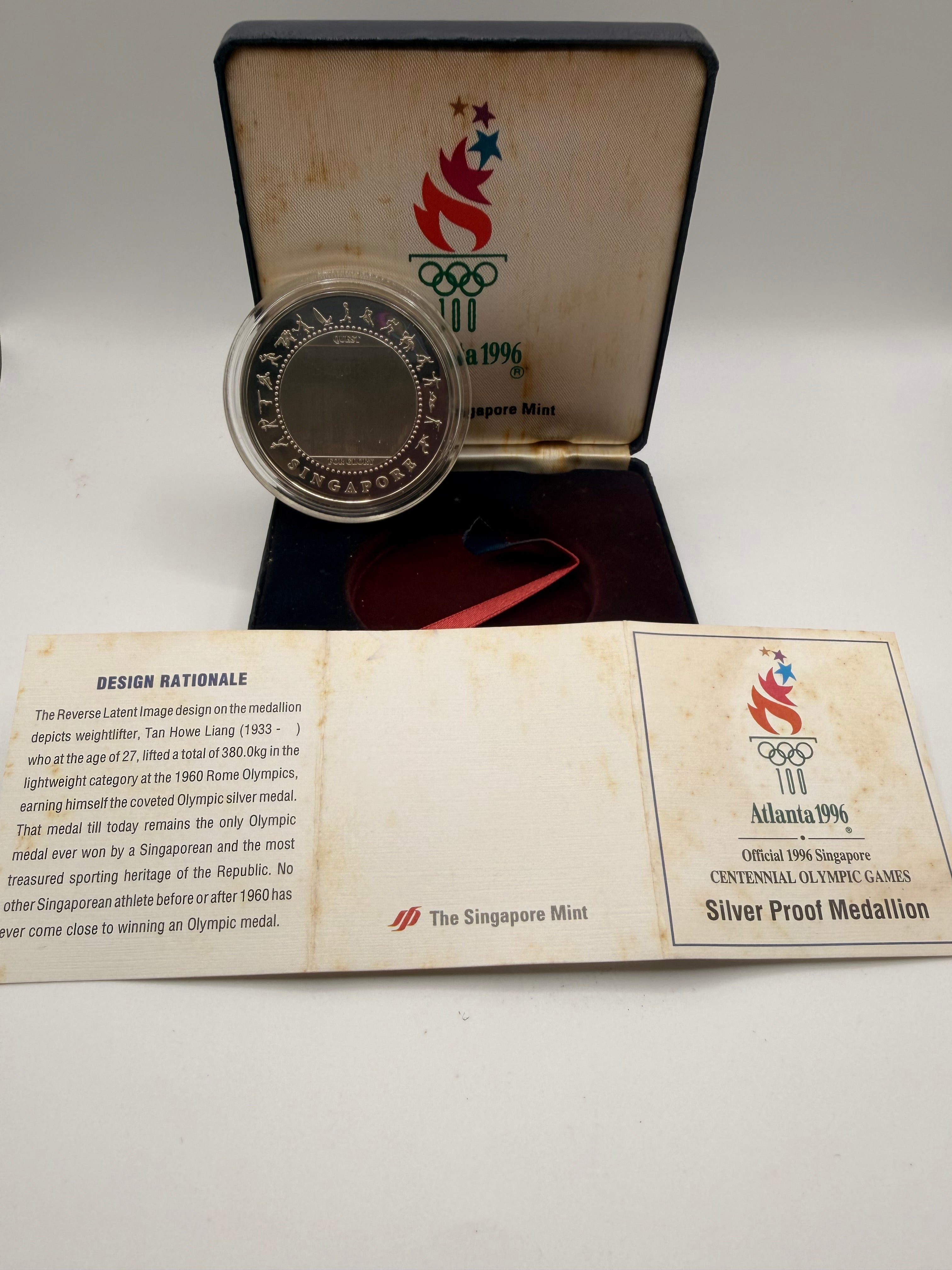 1996 Singapore Centennial Olympic Games Silver Proof Medallion