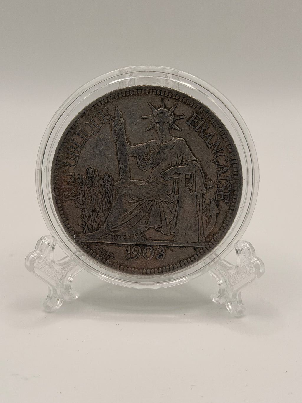 1903 French Indo China 1 Piastre Silver Coin (XF)