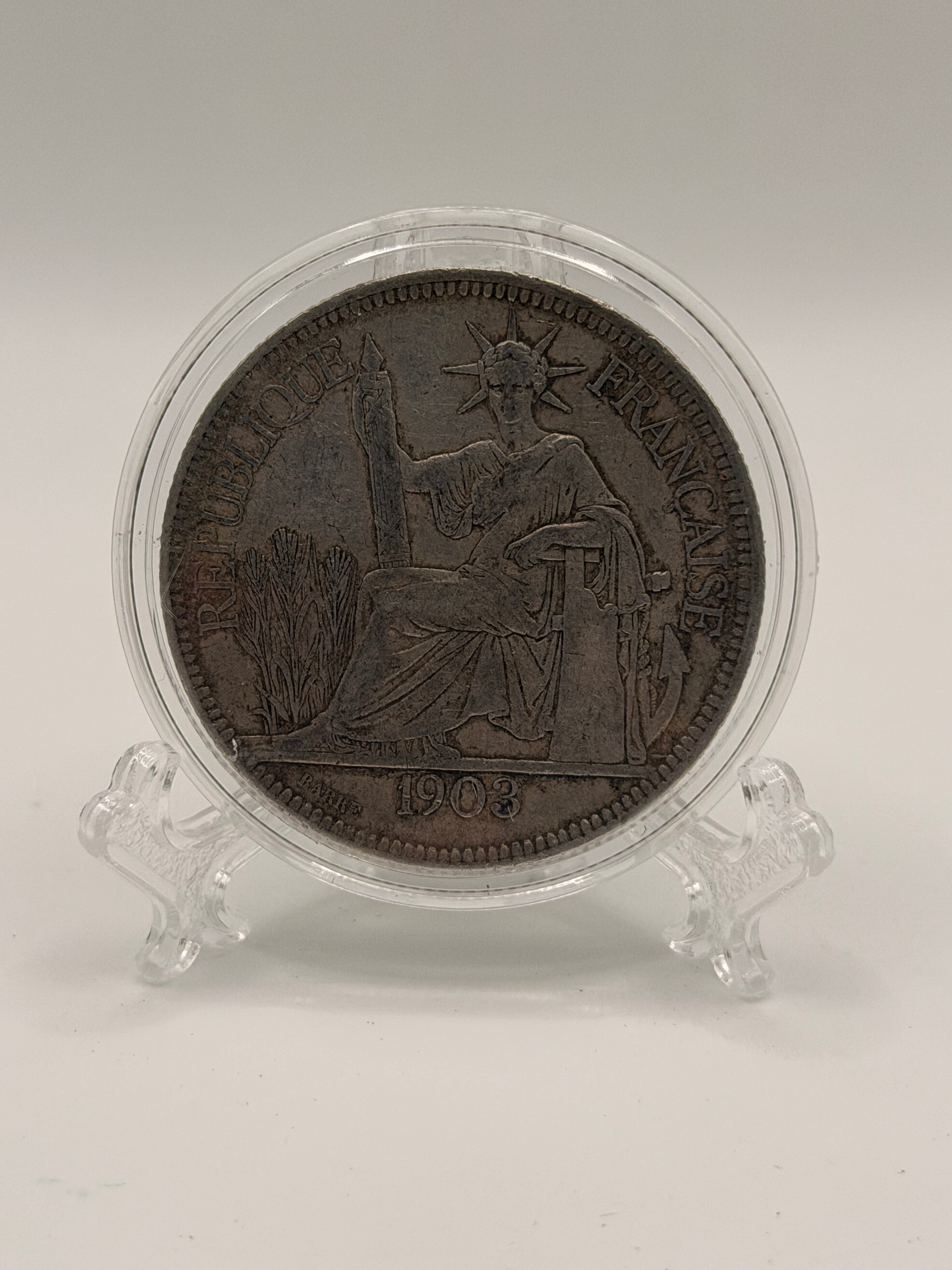 1903 French Indo China 1 Piastre Silver Coin (XF)