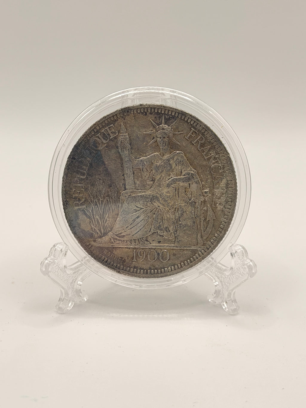 1900 French Indo China 1 Piastre Silver Coin (AU)