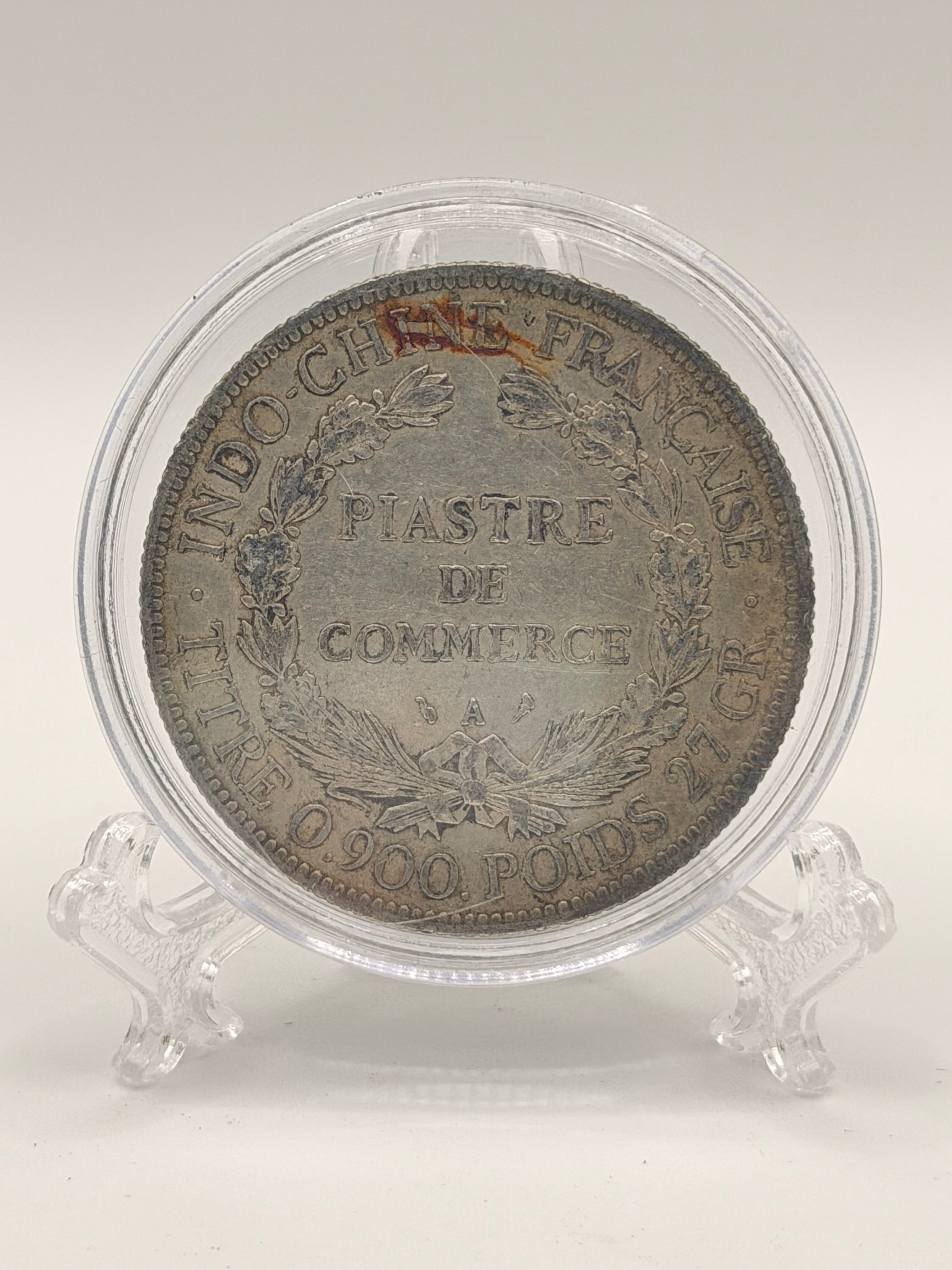 1906 French Indo China 1 Piastre Silver Coin (AU)