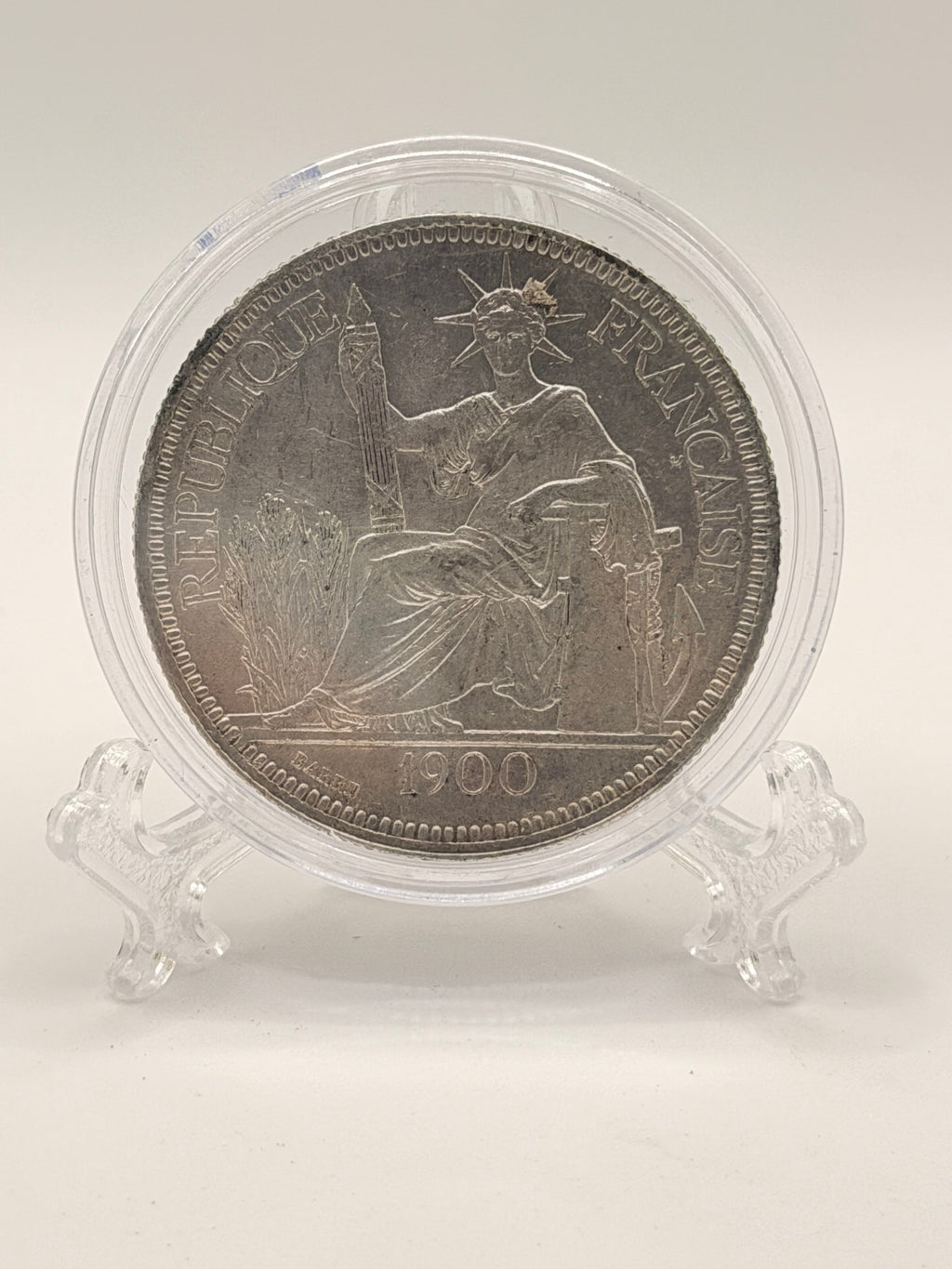 1900 French Indo China 1 Piastre Silver Coin (UNC)