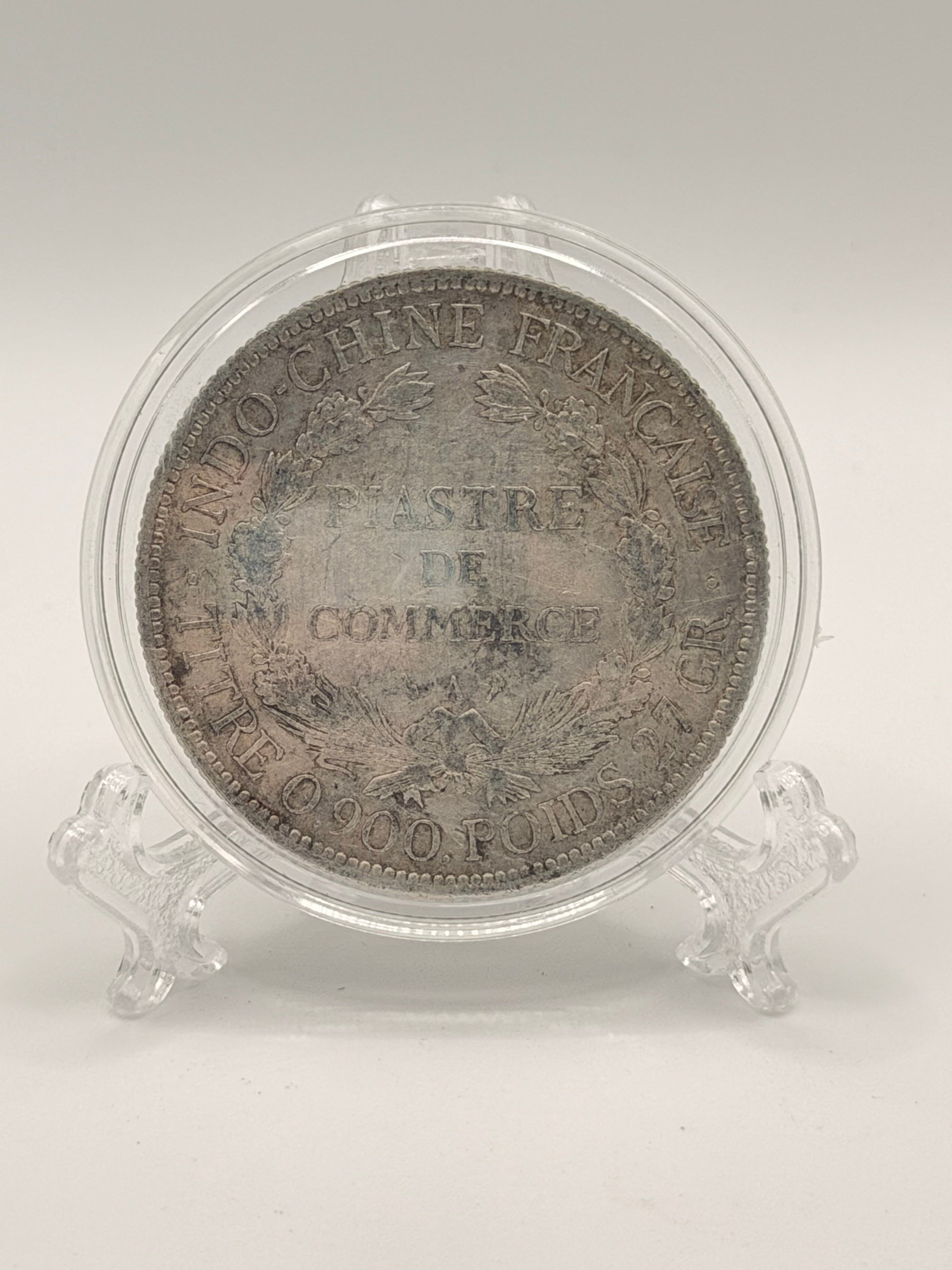 1899 French Indo China 1 Piastre Silver Coin (AU)