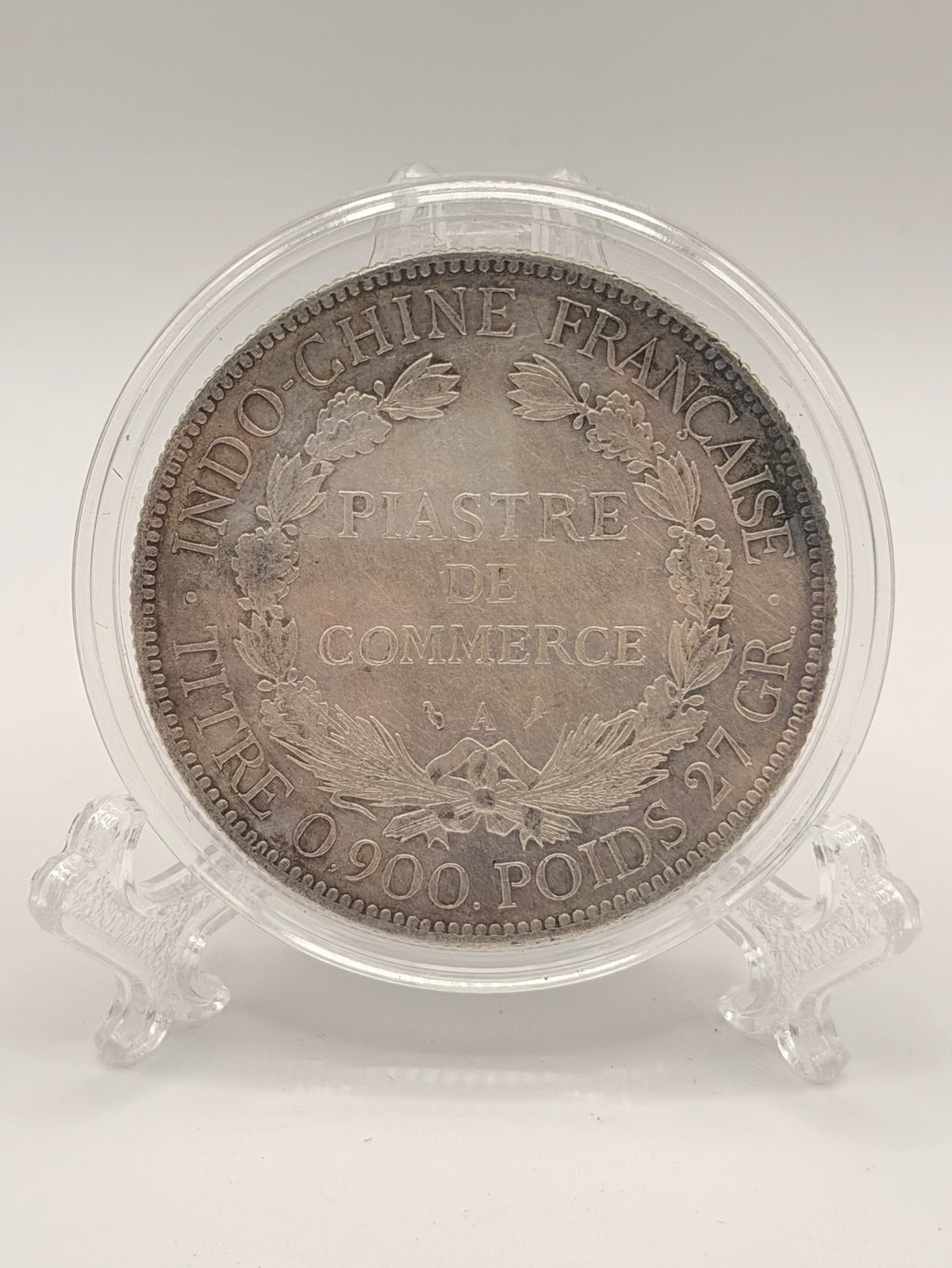 1907 French Indo China 1 Piastre Silver Coin (AU)