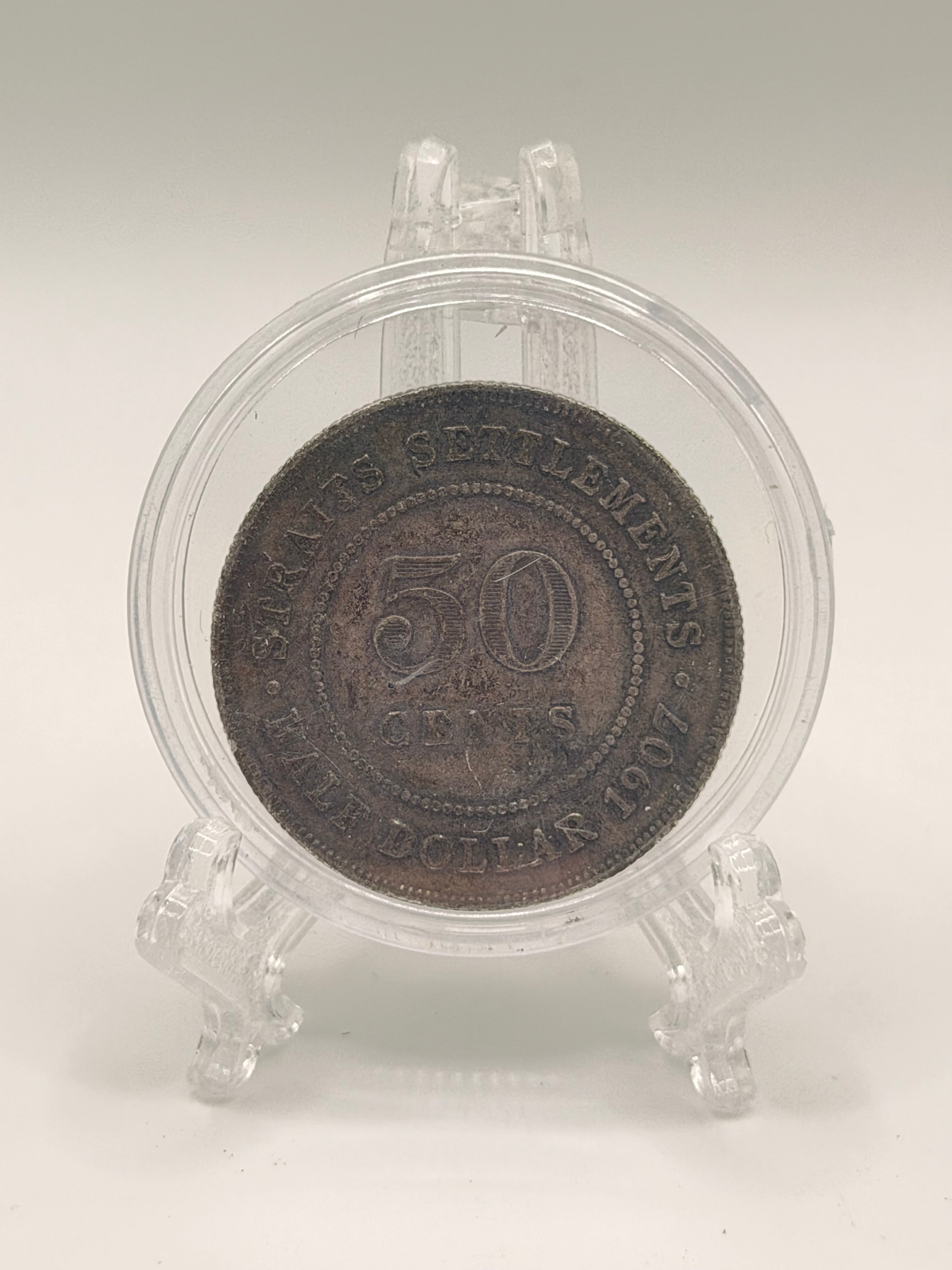 1907 Straits Settlement 50C Coin