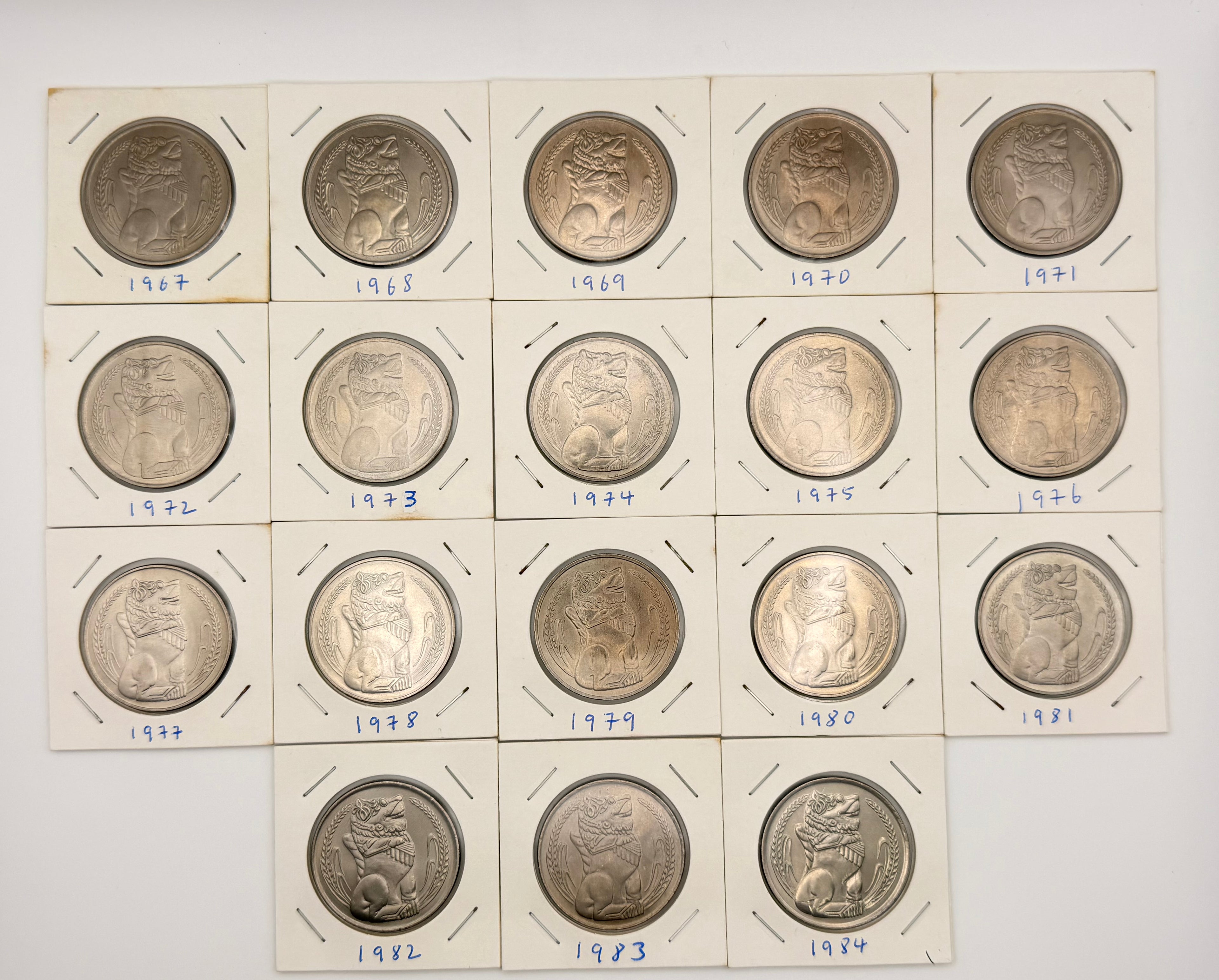 [18 pcs] 1967 - 1984 Singapore UNC $1 Lion Coin