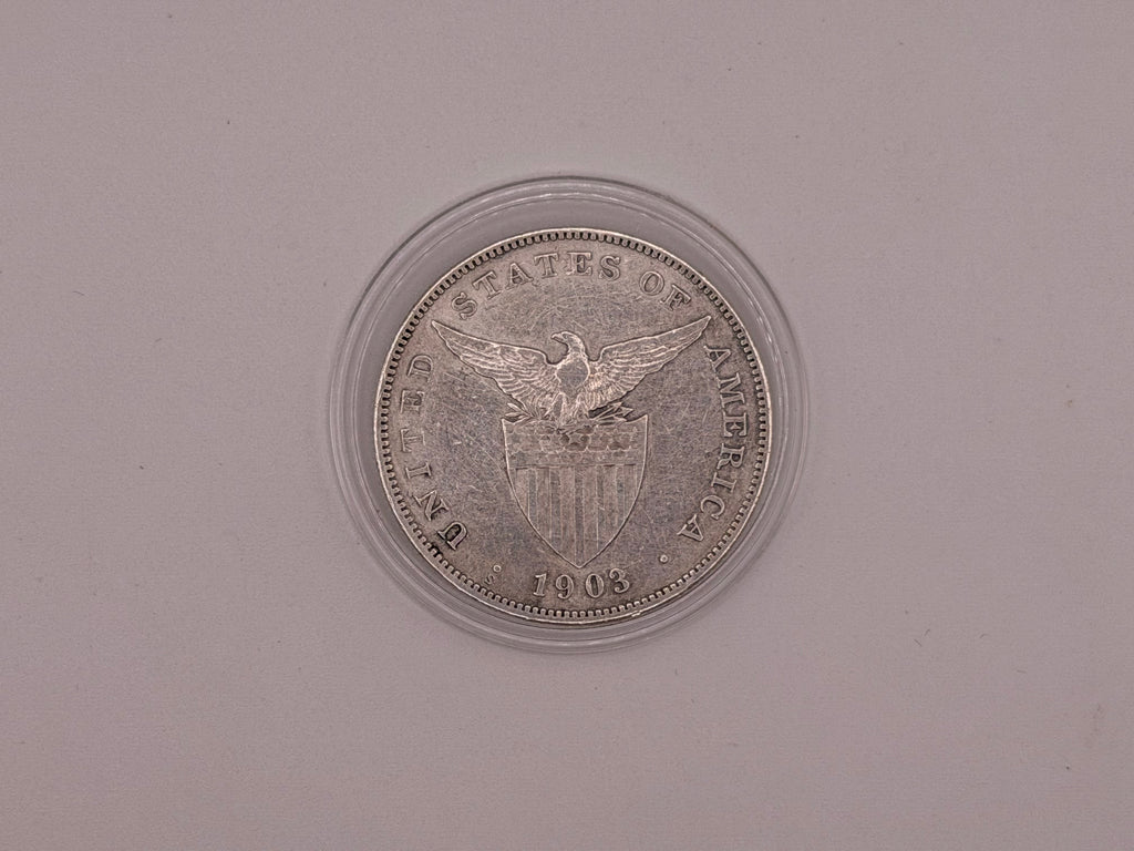 1903 Philippines 1 Peso Silver Coin