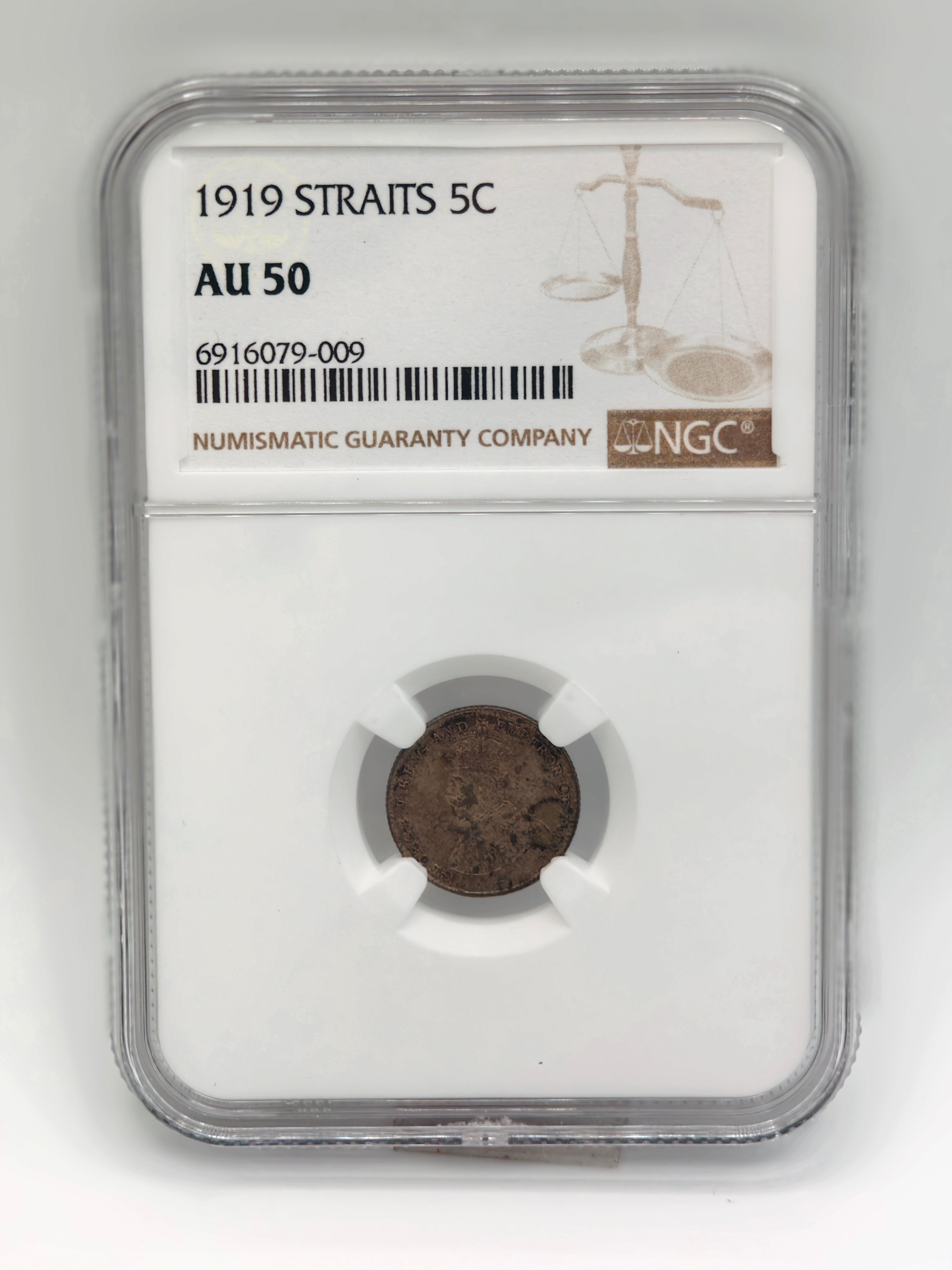 1919 - Straits 5c AU50