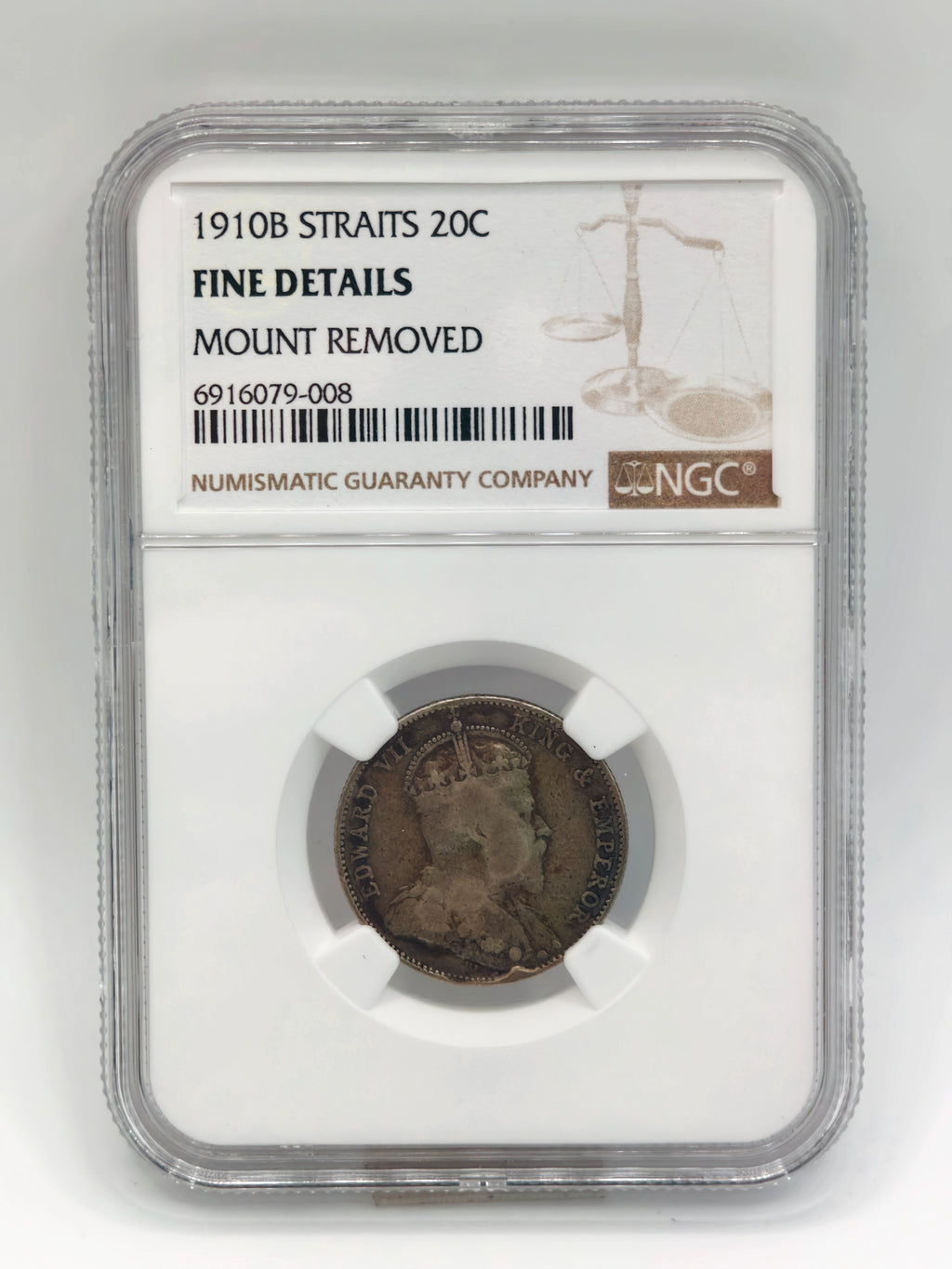 1910B - Straits 20c Fine Details Mount Removed