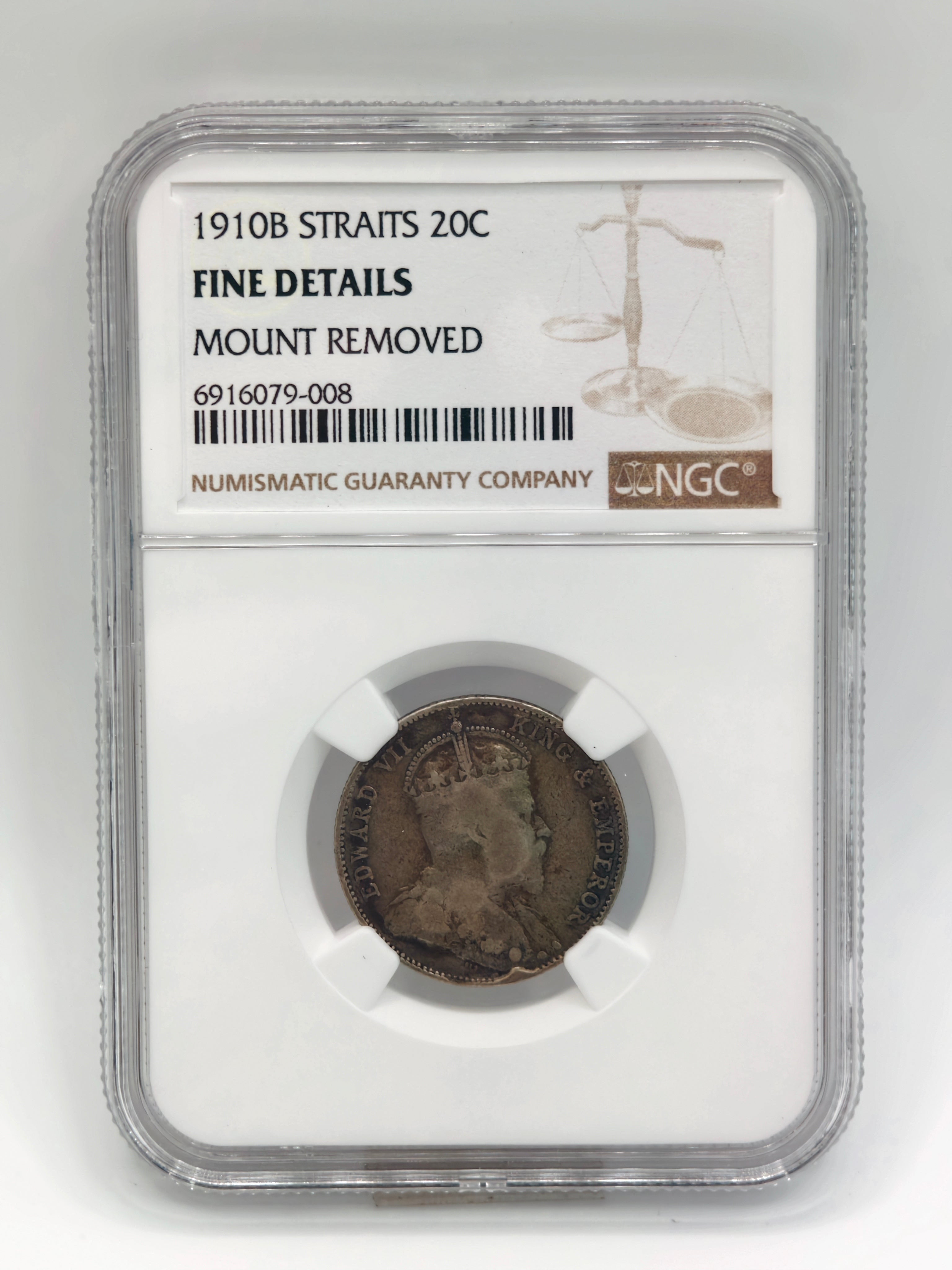 1910B - Straits 20c Fine Details Mount Removed