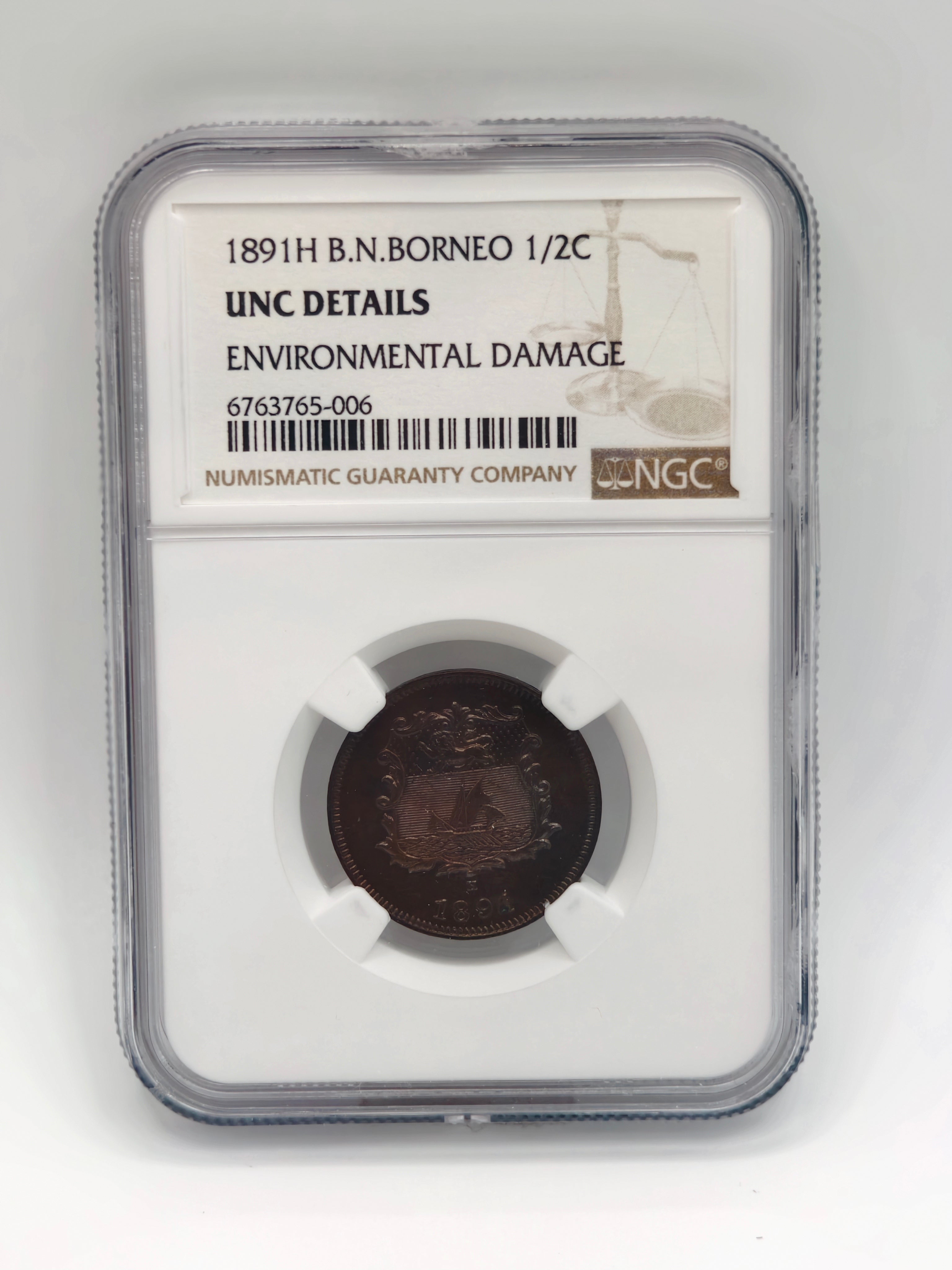1891H - B.N.Borneo 1/2 Cents NGC