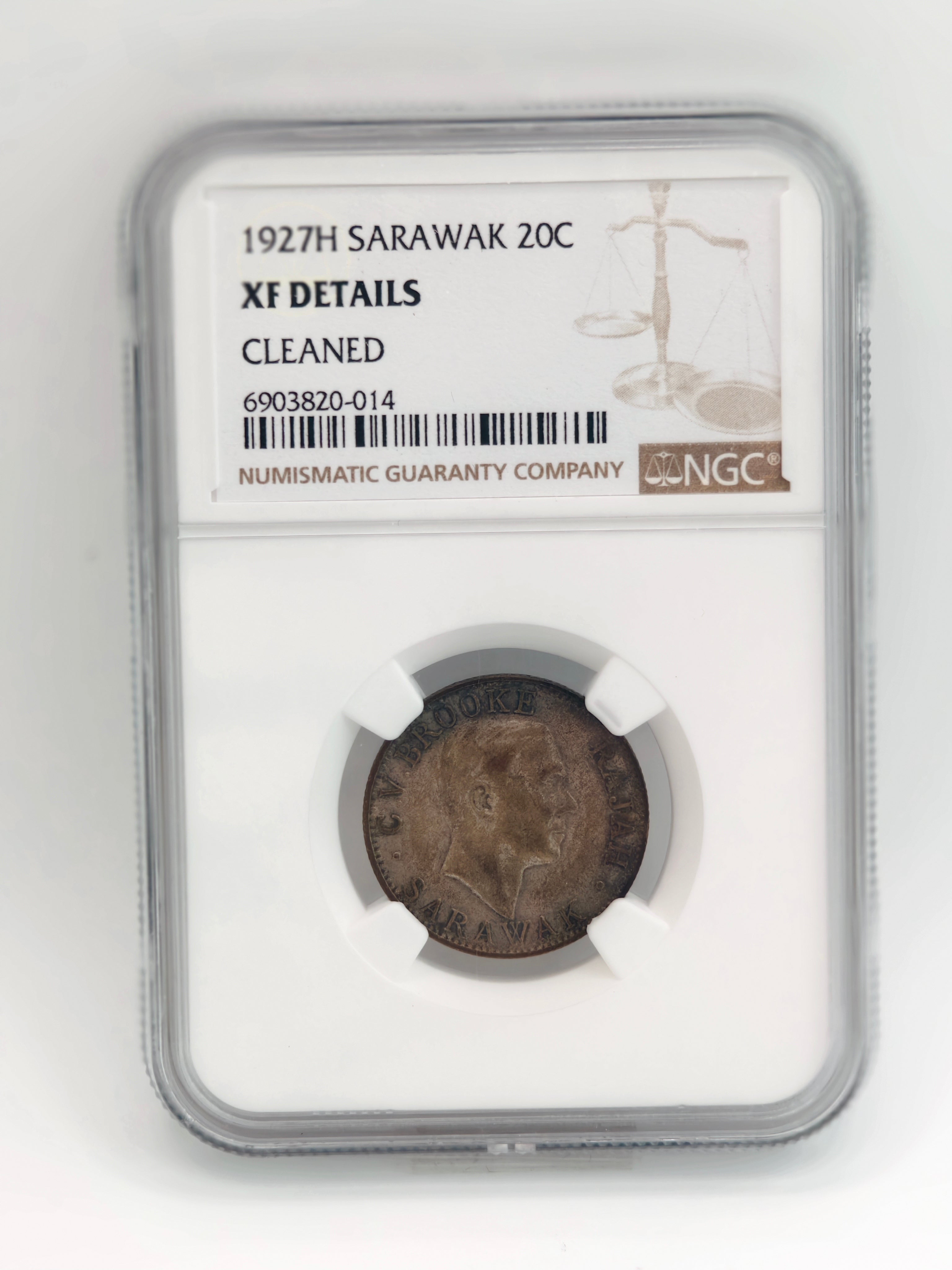 1927H - Sarawak 20 cents XF Details Cleaned