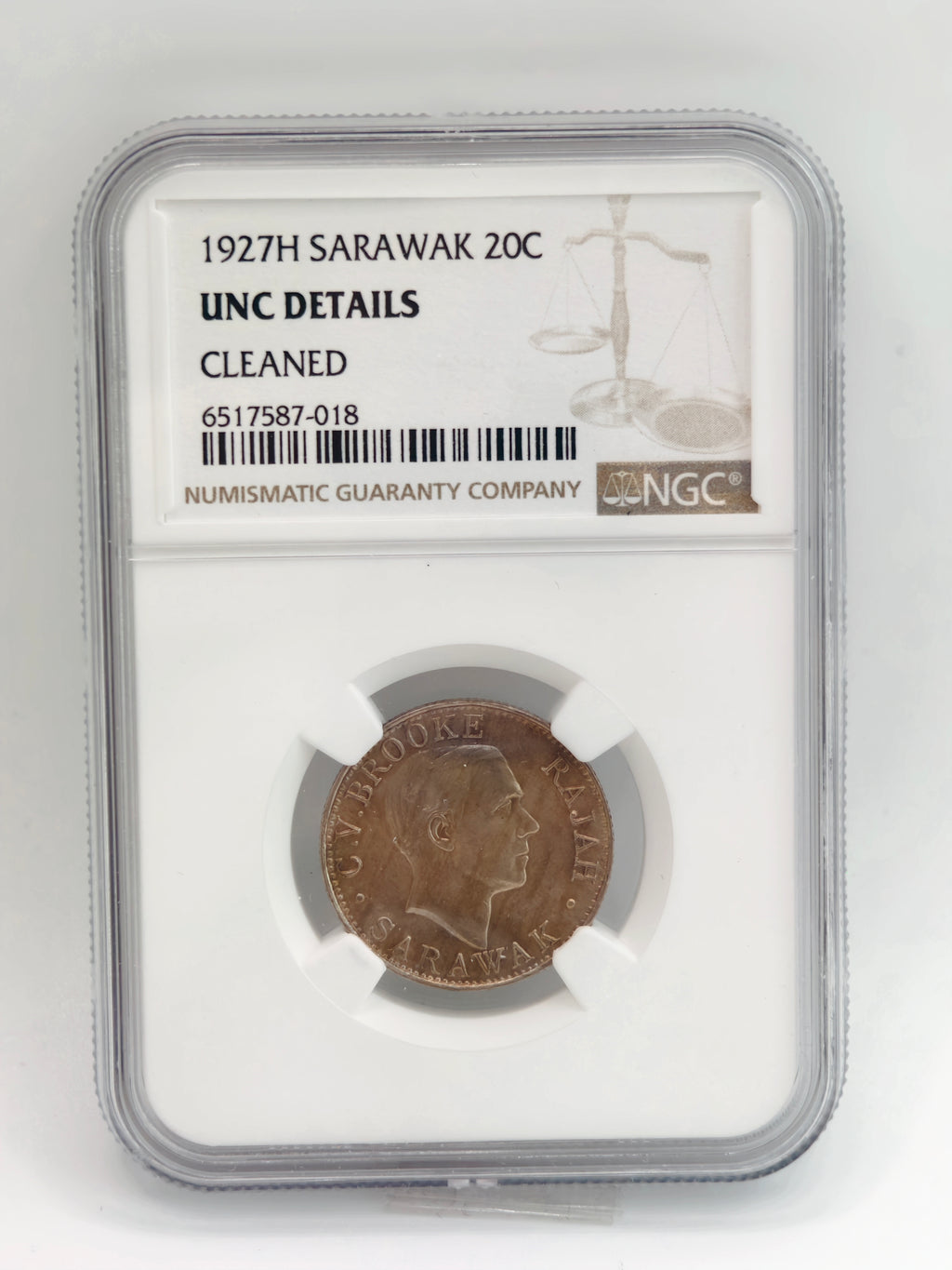 1927H - 砂拉越 20 分 UNC 细节已清洗