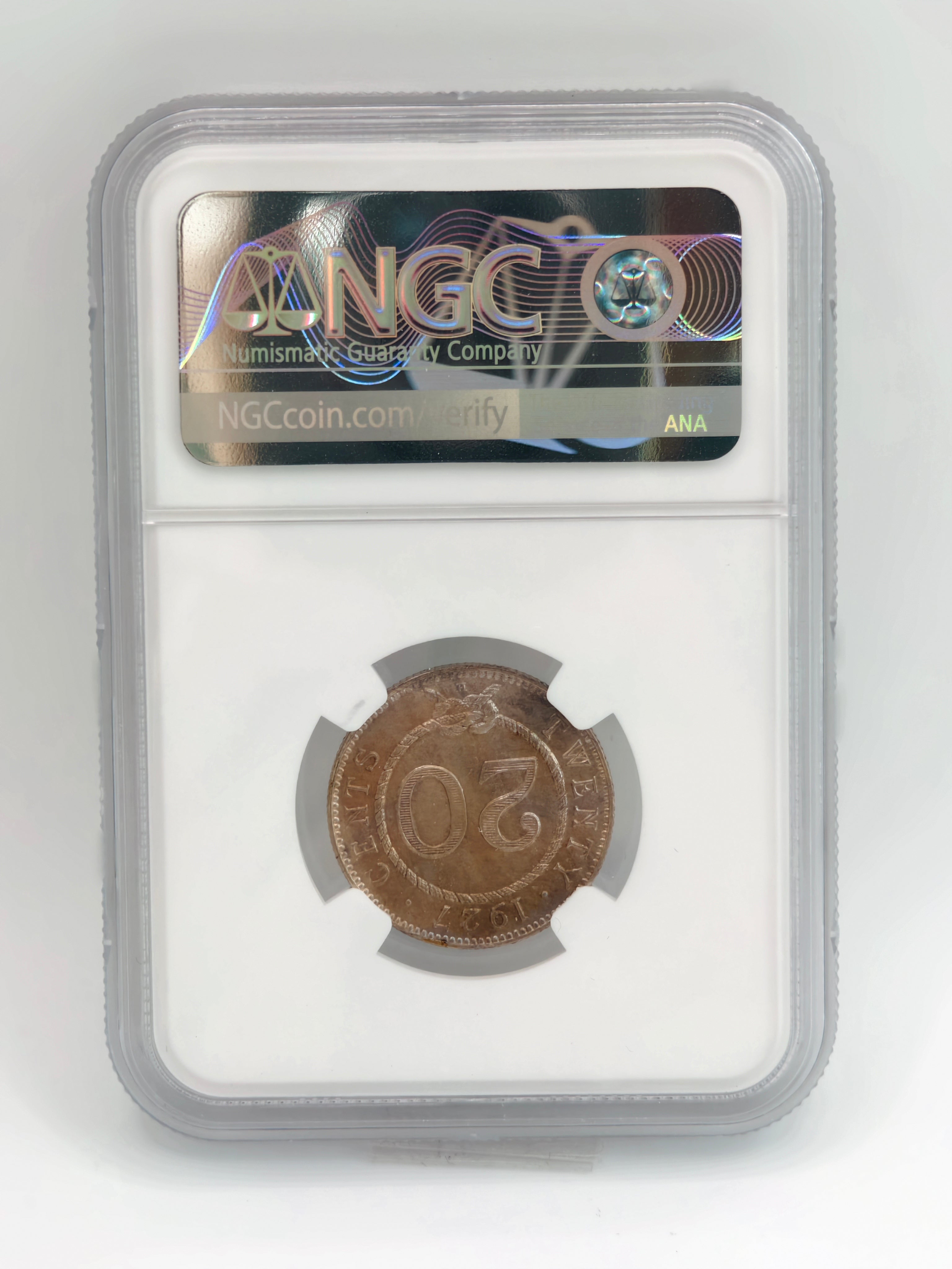 1927H - Sarawak 20 cents UNC Details Cleaned
