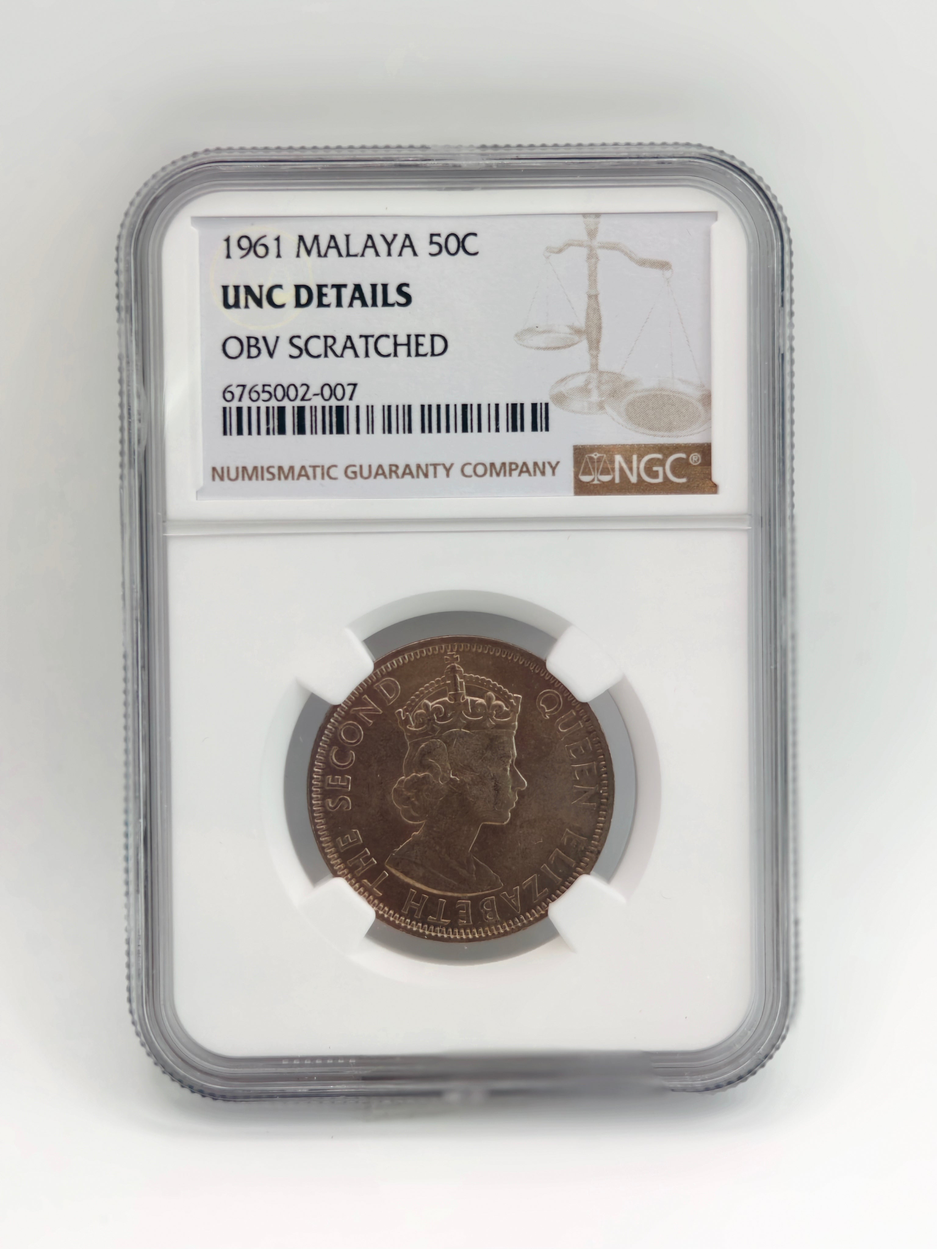 1961 年 - 马来亚 50 美分 UNC 细节明显有划痕