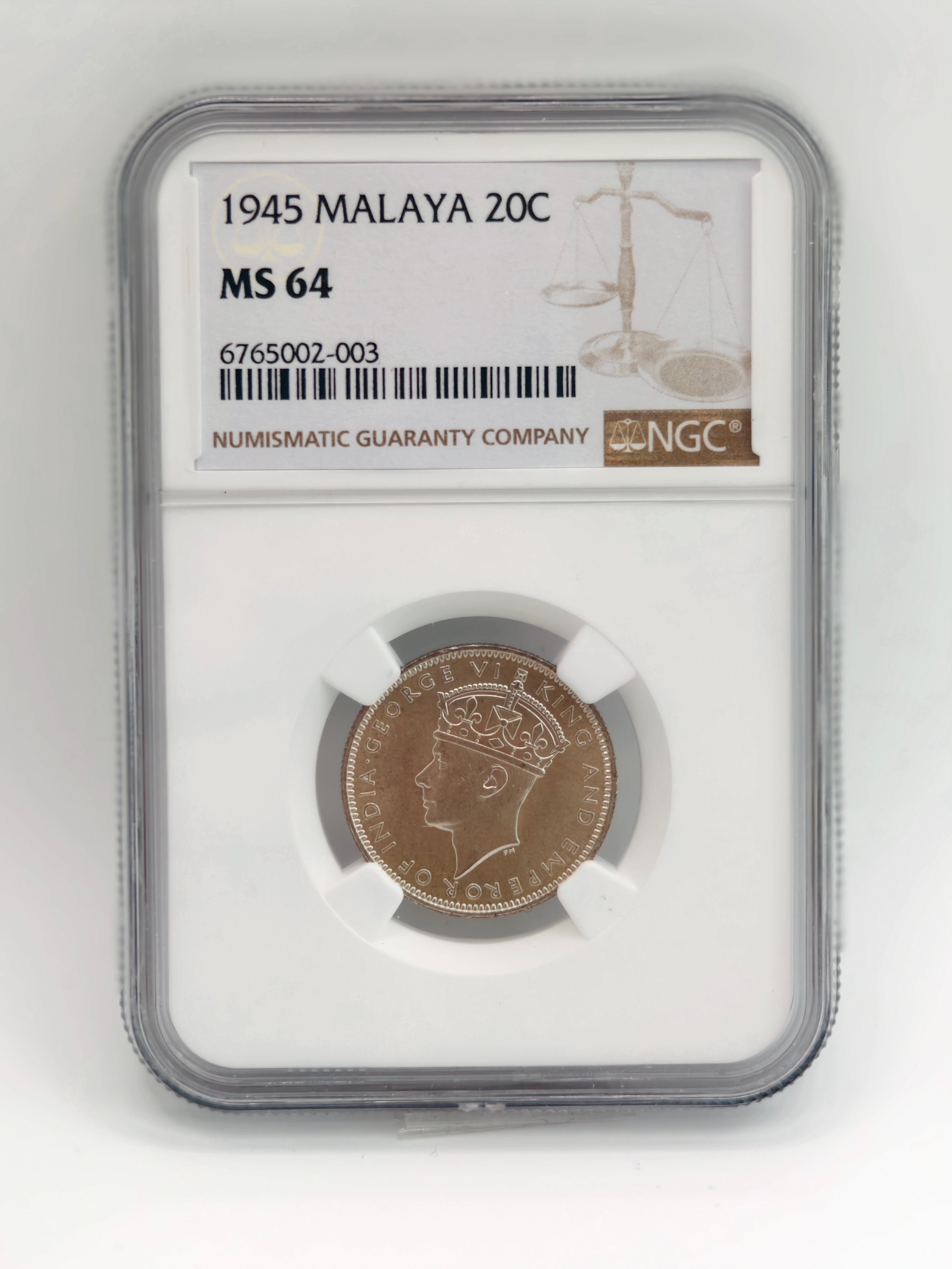 1945 - Malaya 20c MS64