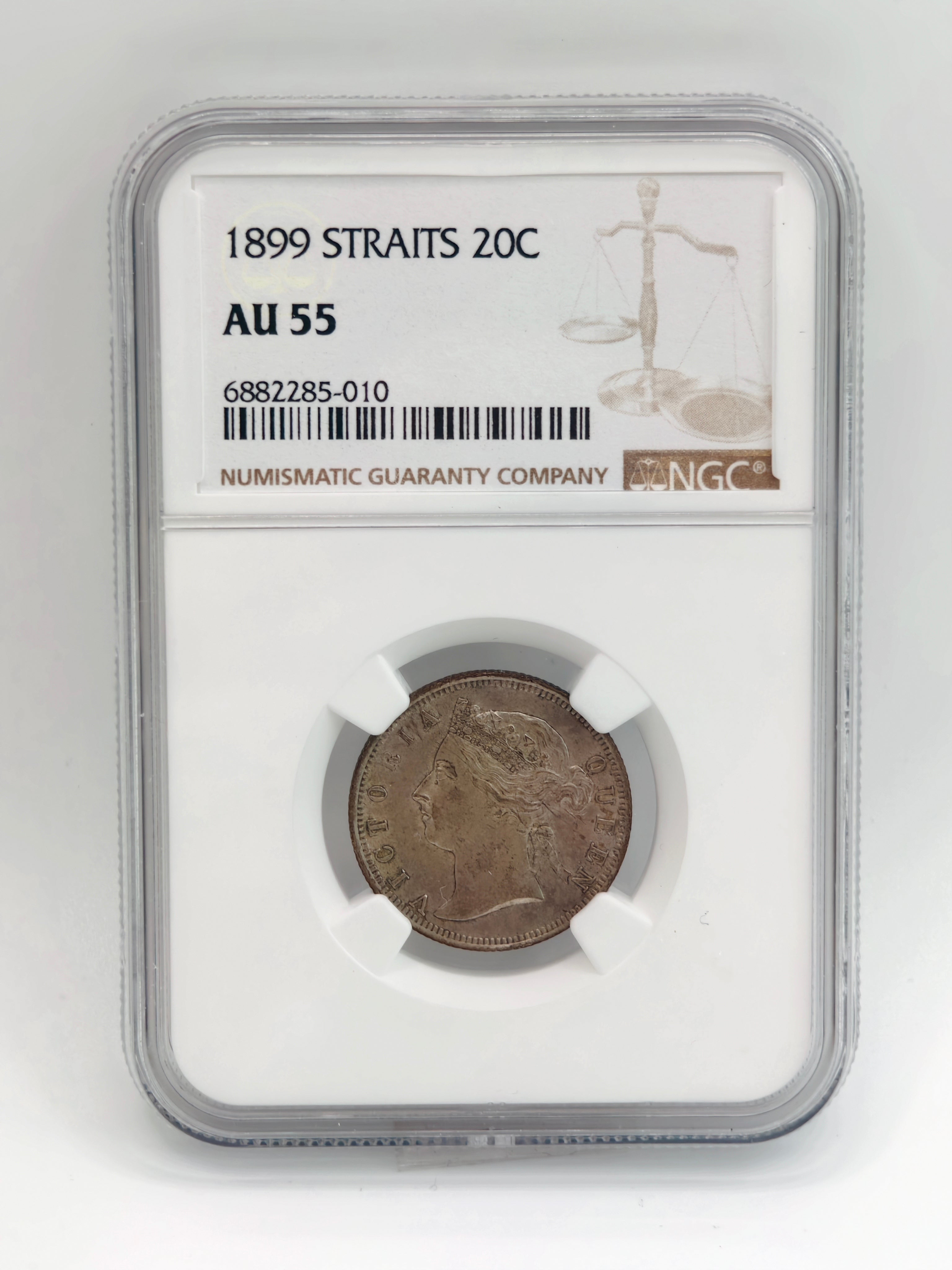 1899 - Straits 20 cents AU55