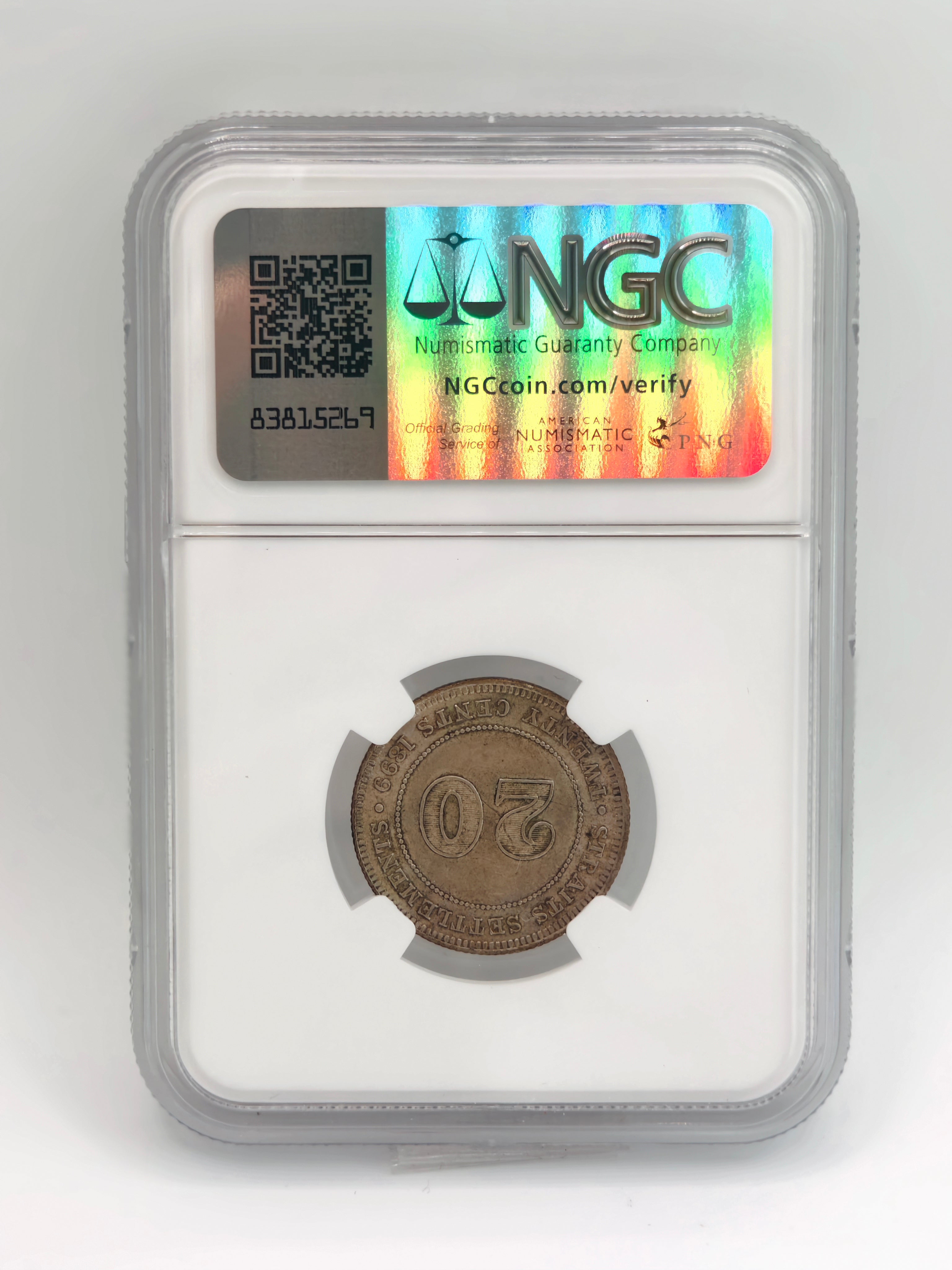 1899 - Straits 20 cents AU55