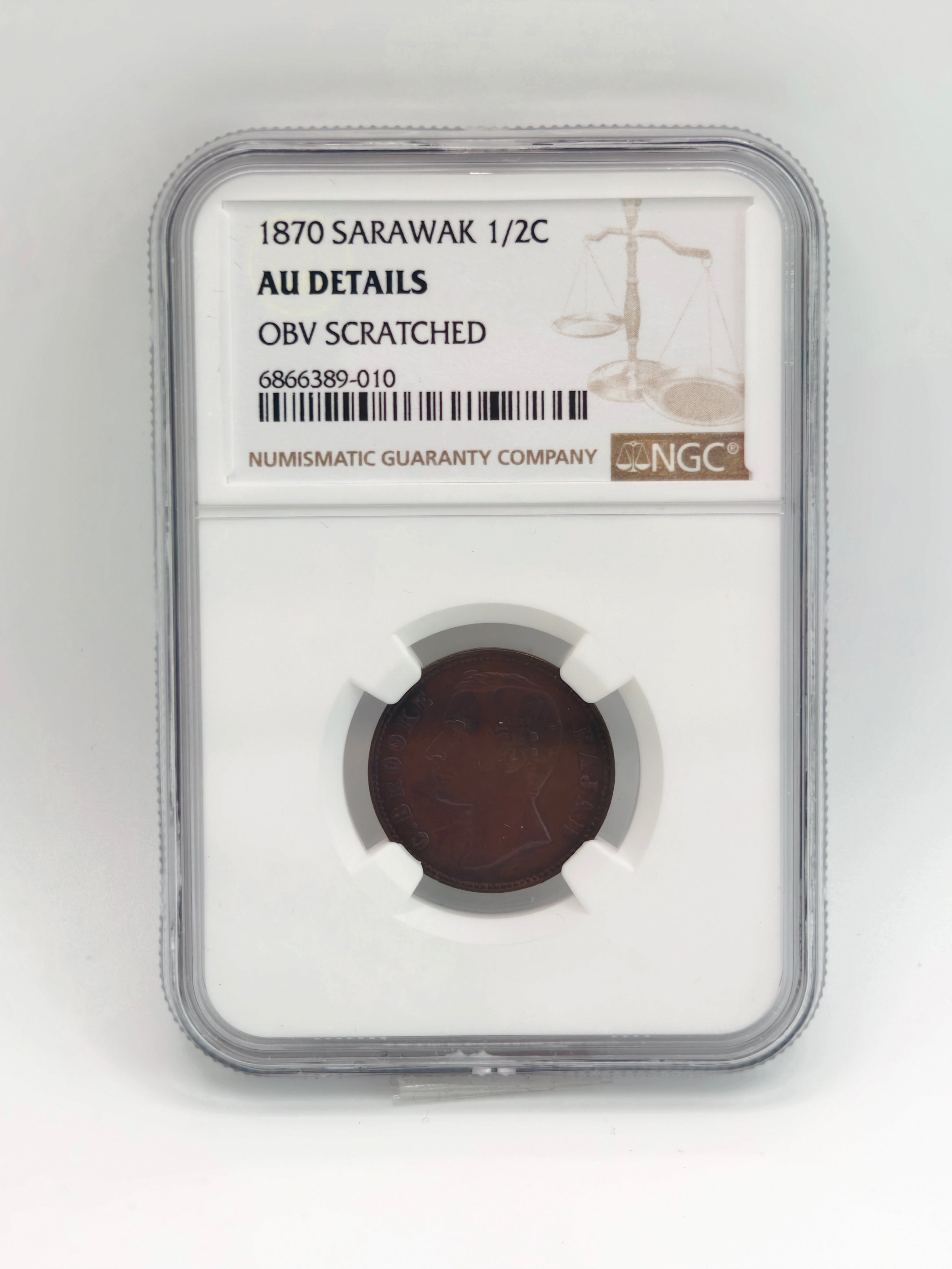 1870 - Sarawak 1/2 cents AU Details Obv Scratched
