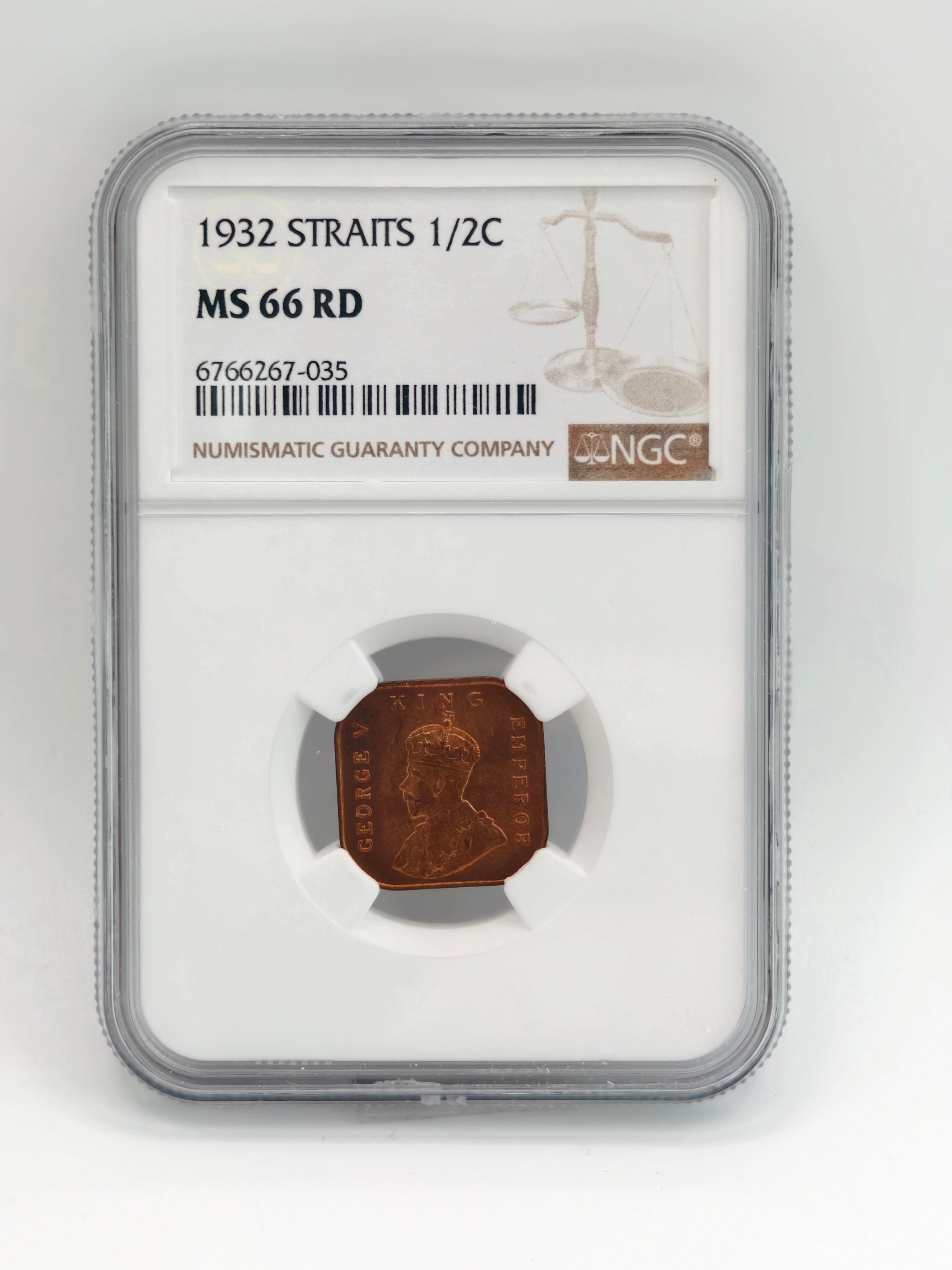 1932 - Straits 1/2c MS66 RD