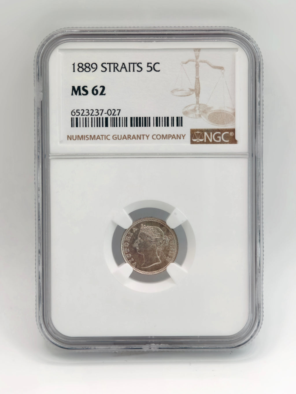 1889 - Straits 5 cents MS62