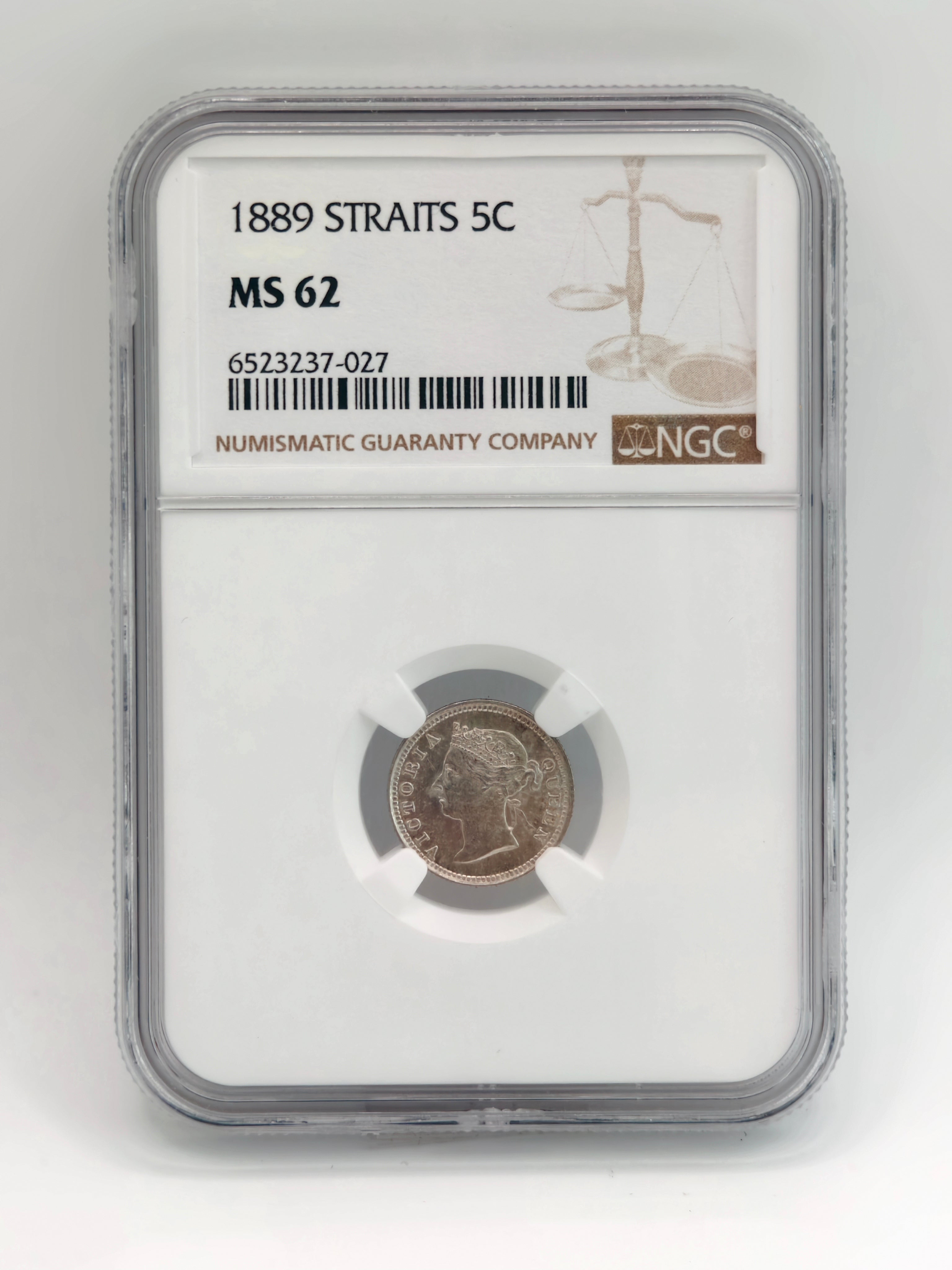 1889 - Straits 5 cents MS62