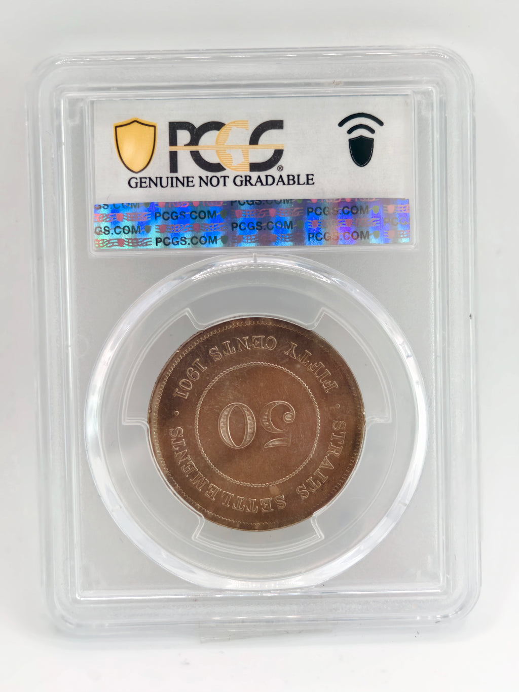 1901 - Straits 50 cents PCGS Genuine Harshly Cleaned XF Detail