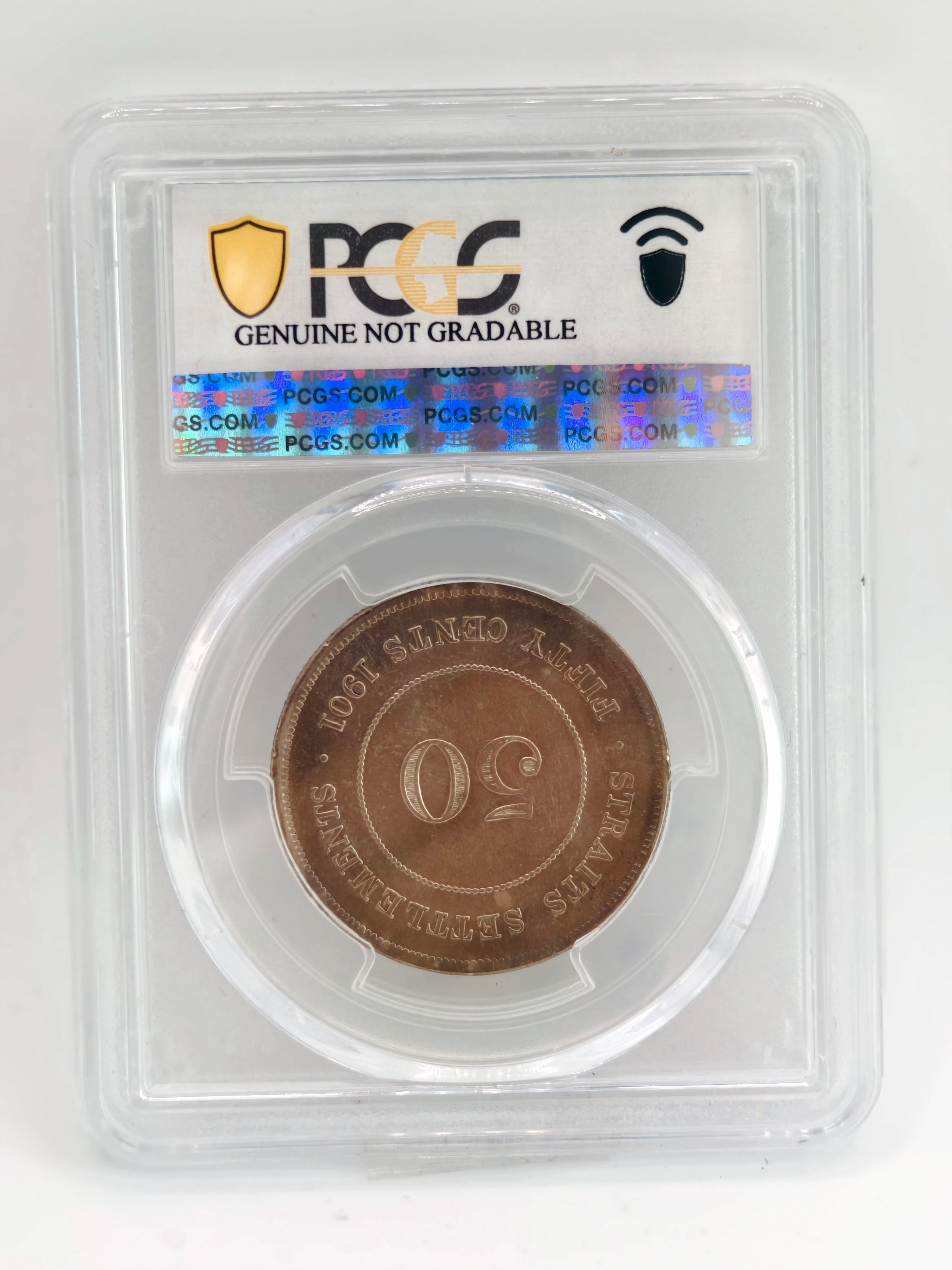 1901 - Straits 50 cents PCGS Genuine Harshly Cleaned XF Detail