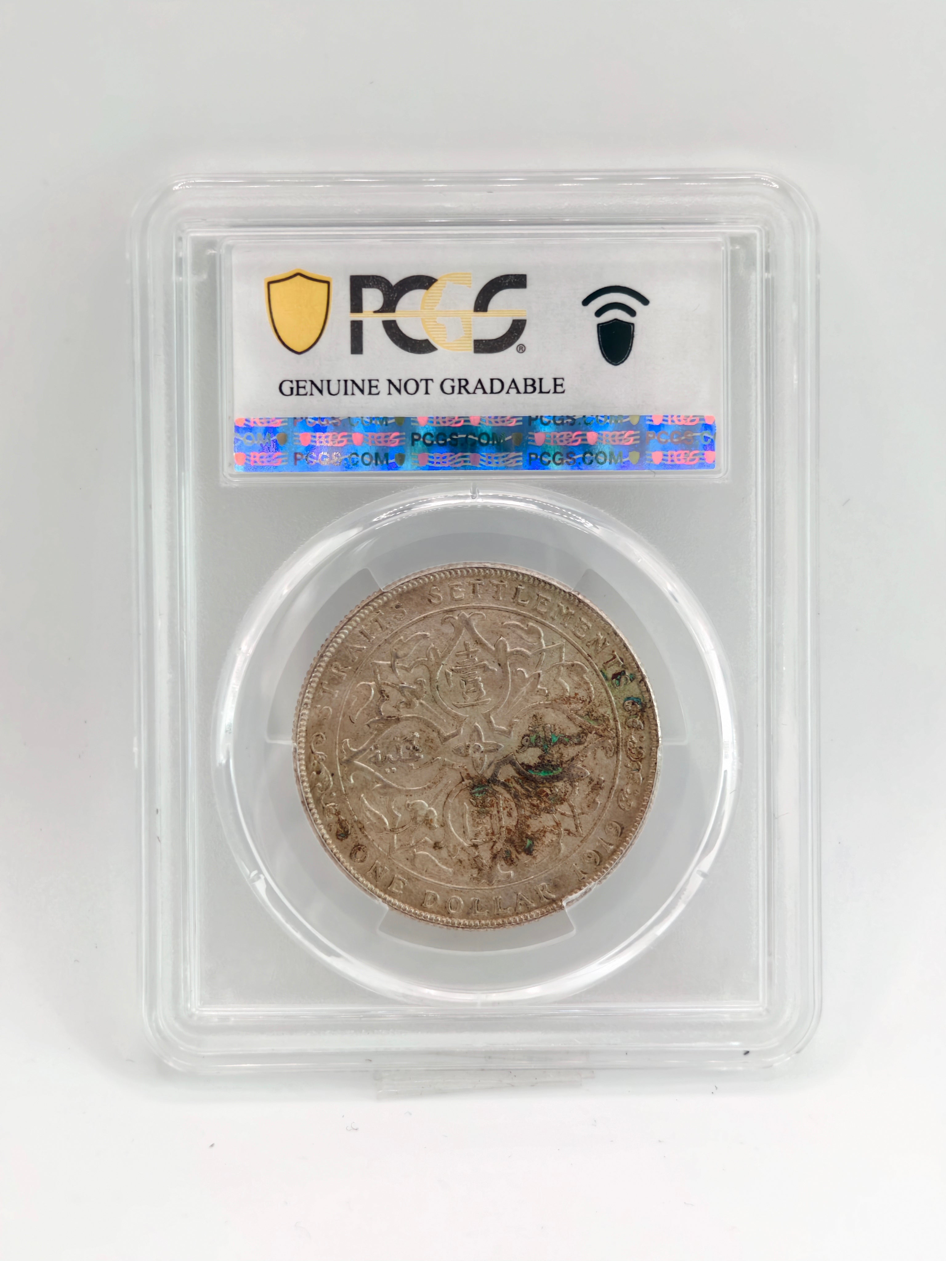 1919 - Straits $1 PCGS Genuine Environmental Damage - UNC Detail