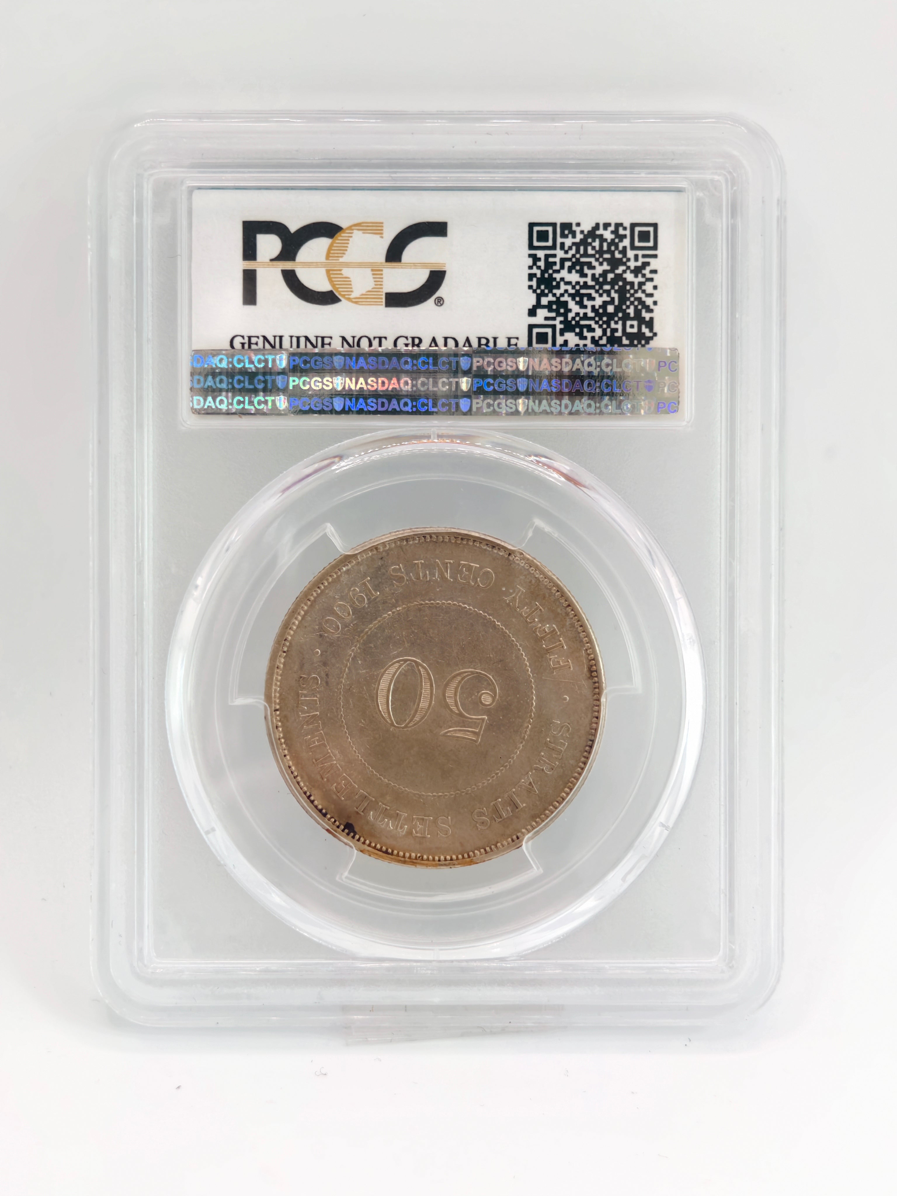 1900 - Straits 50 cents PCGS Genuine Cleaning - XF Details