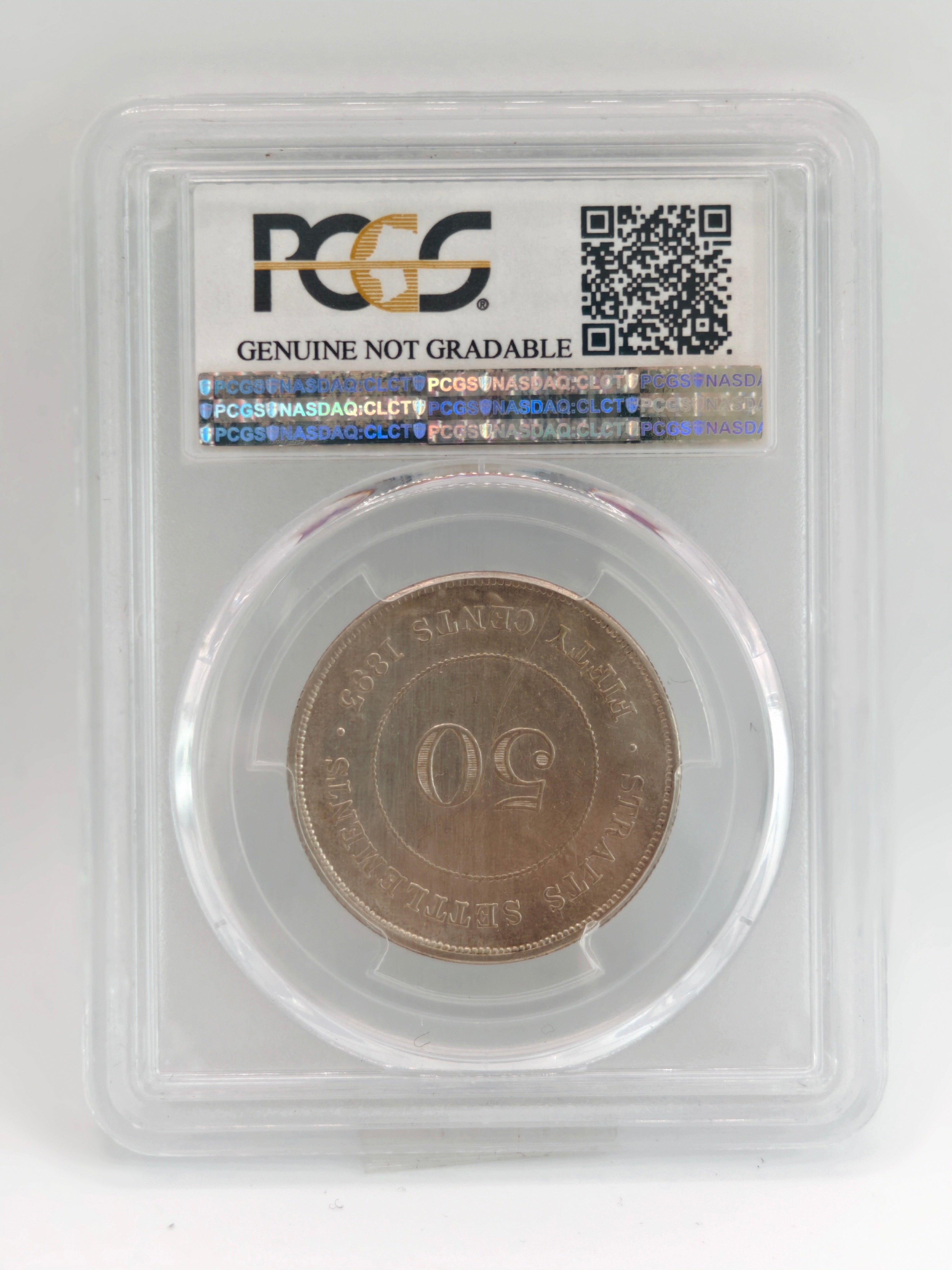1893 - Straits 50 cents PCGS Genuine Mount Removed-XF Detail