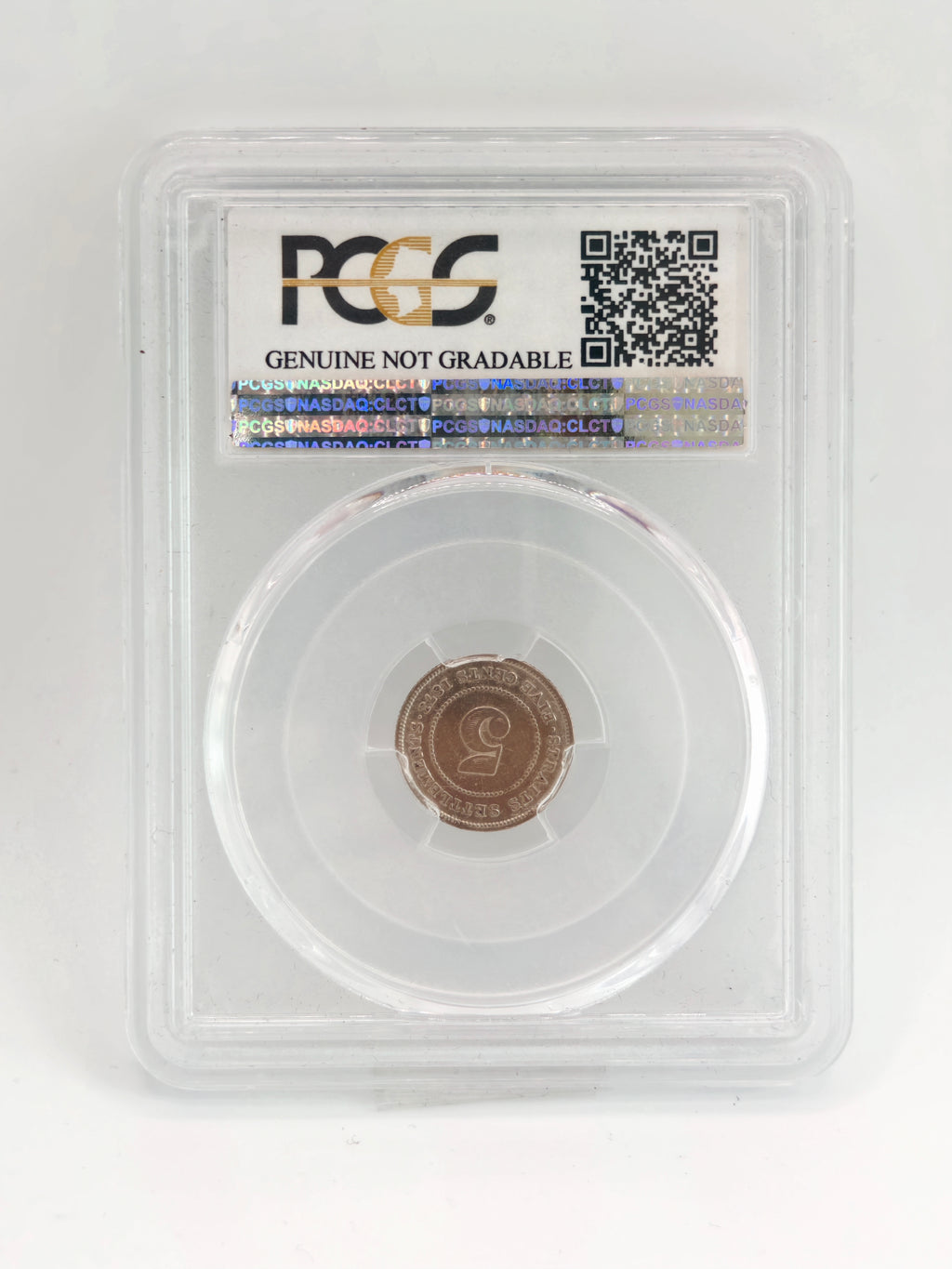 1873 - Straits 5 cents PCGS Genuine Harshly Cleaned - F Detail
