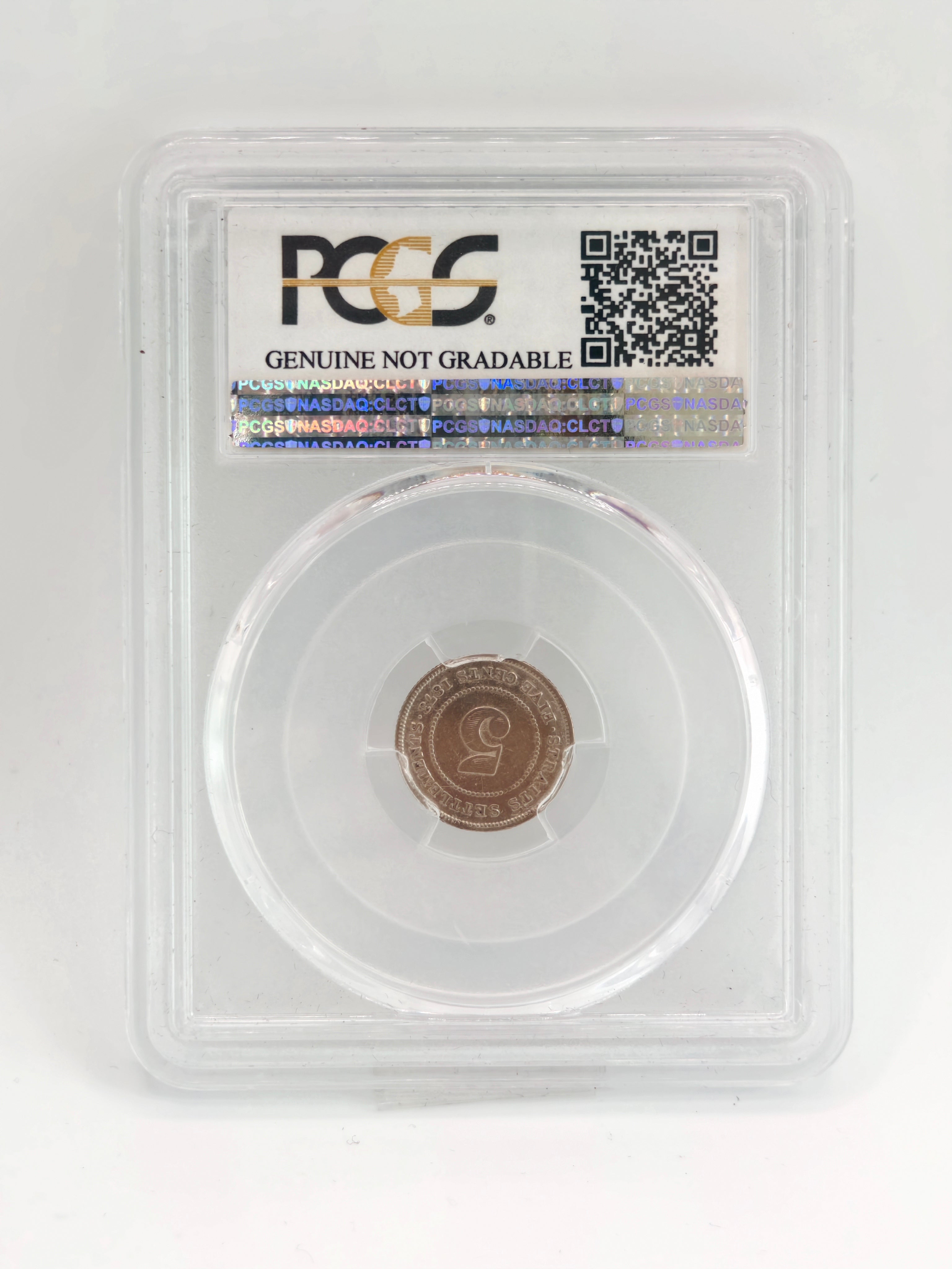 1873 - Straits 5 cents PCGS Genuine Harshly Cleaned - F Detail