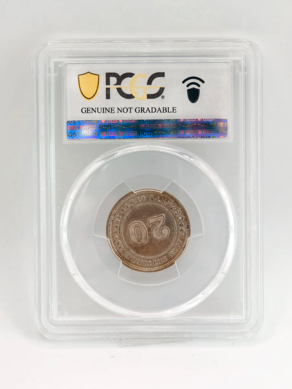 1874 - Straits 20 cents PCGS Genuine Cleaned - XF Detail