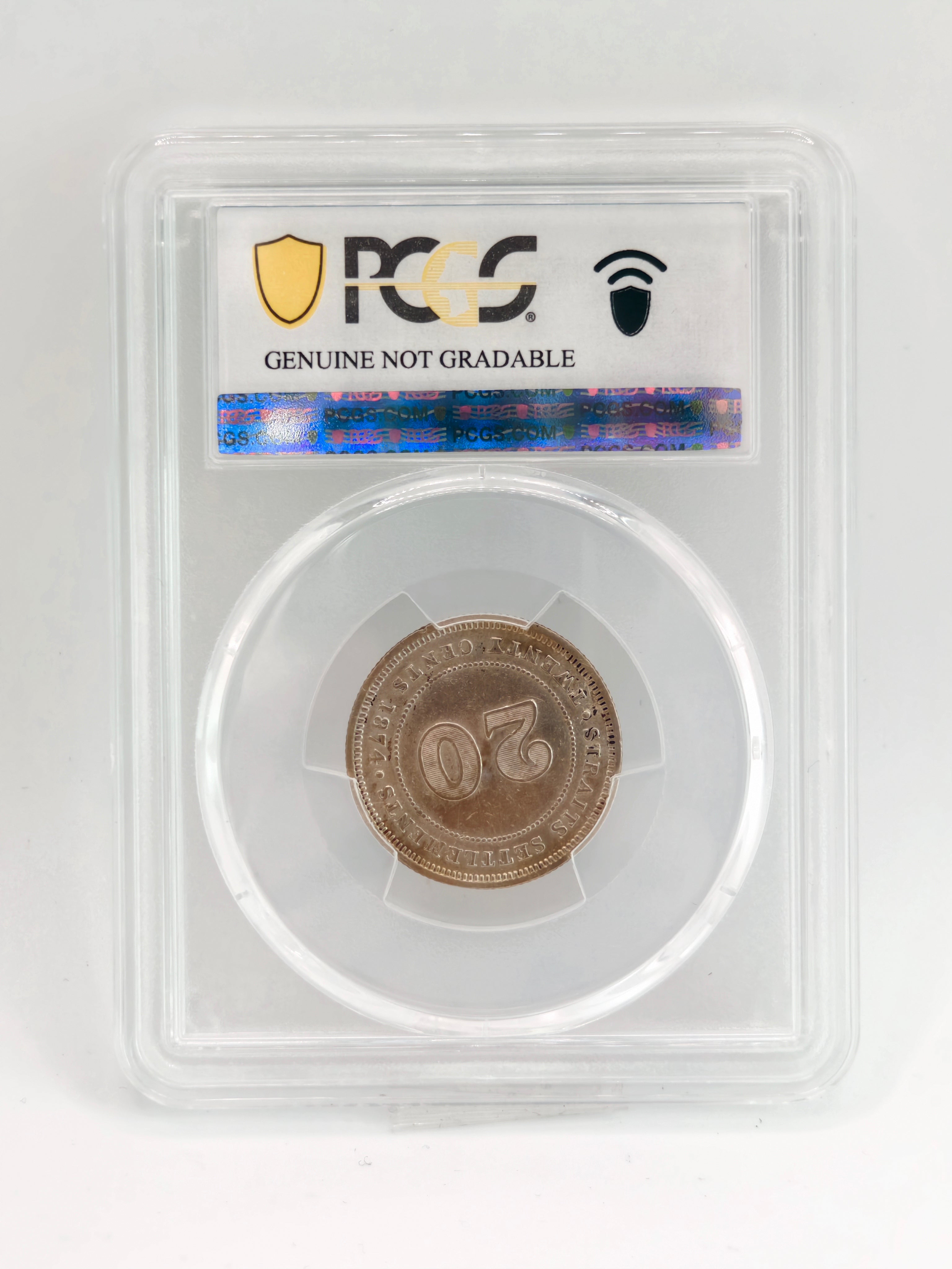 1874 - Straits 20 cents PCGS Genuine Cleaned - XF Detail