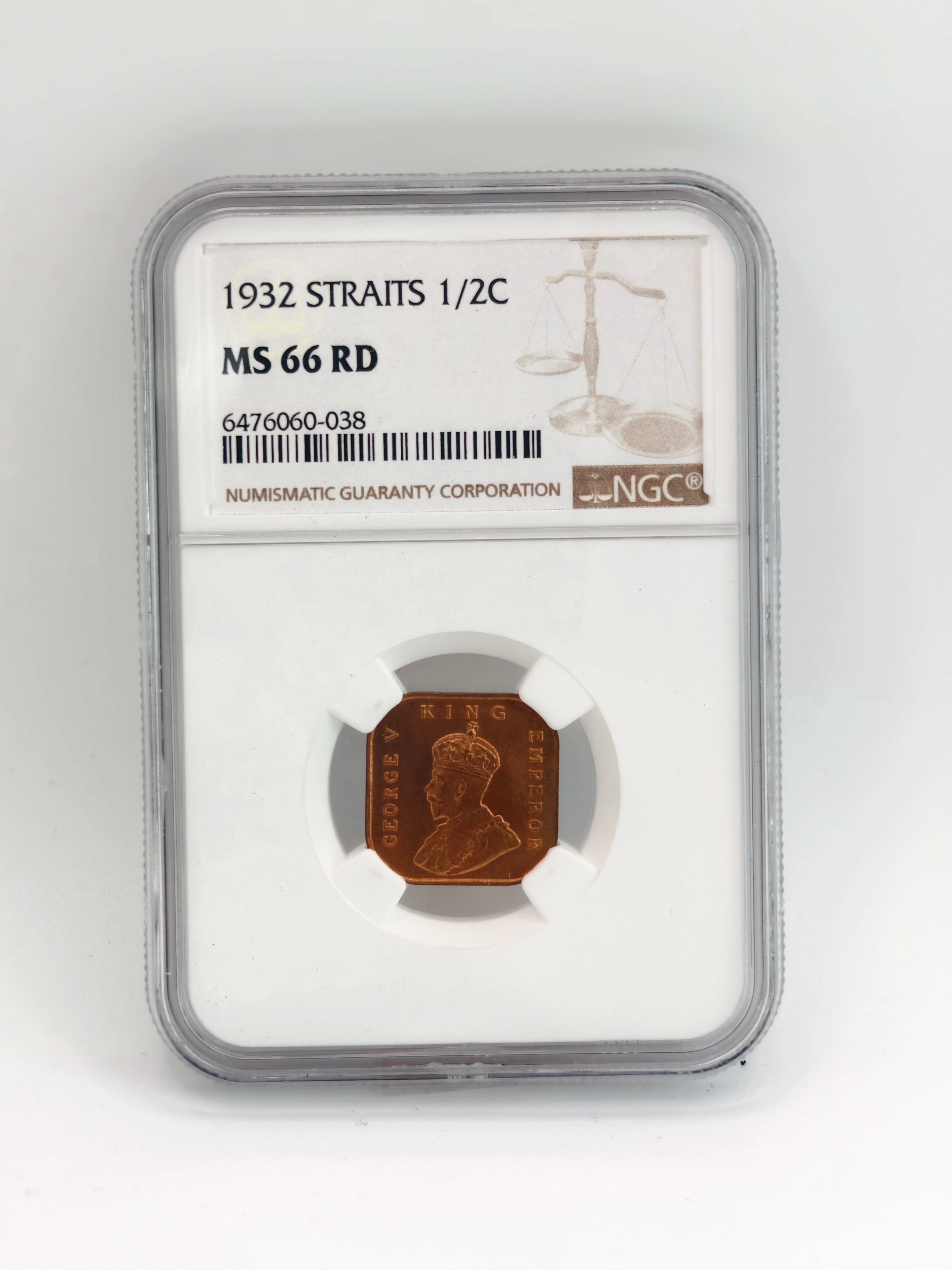 1932 - Straits 1/2c MS66 RD