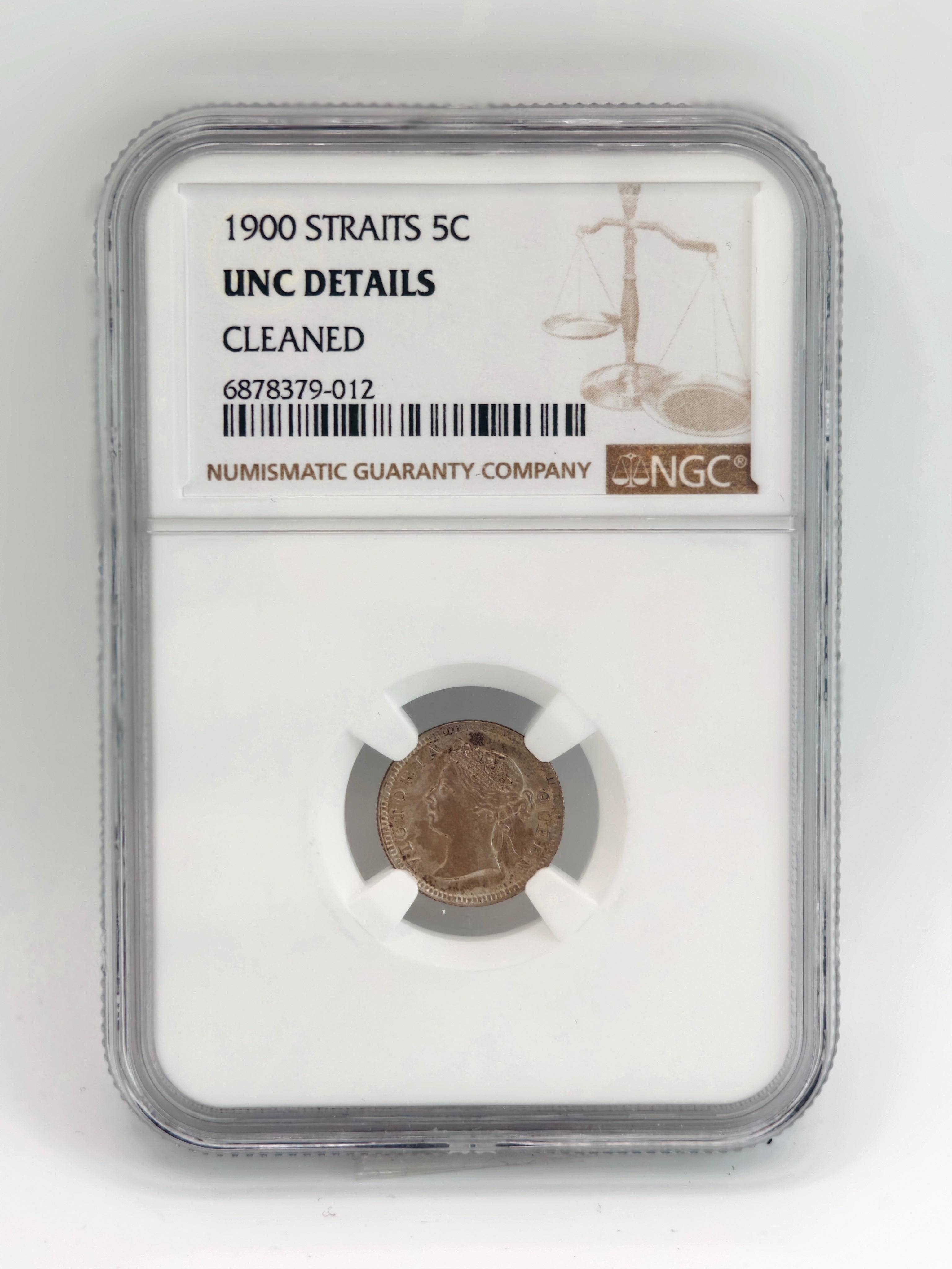 1900 - Straits 5cents UNC Details Cleaned