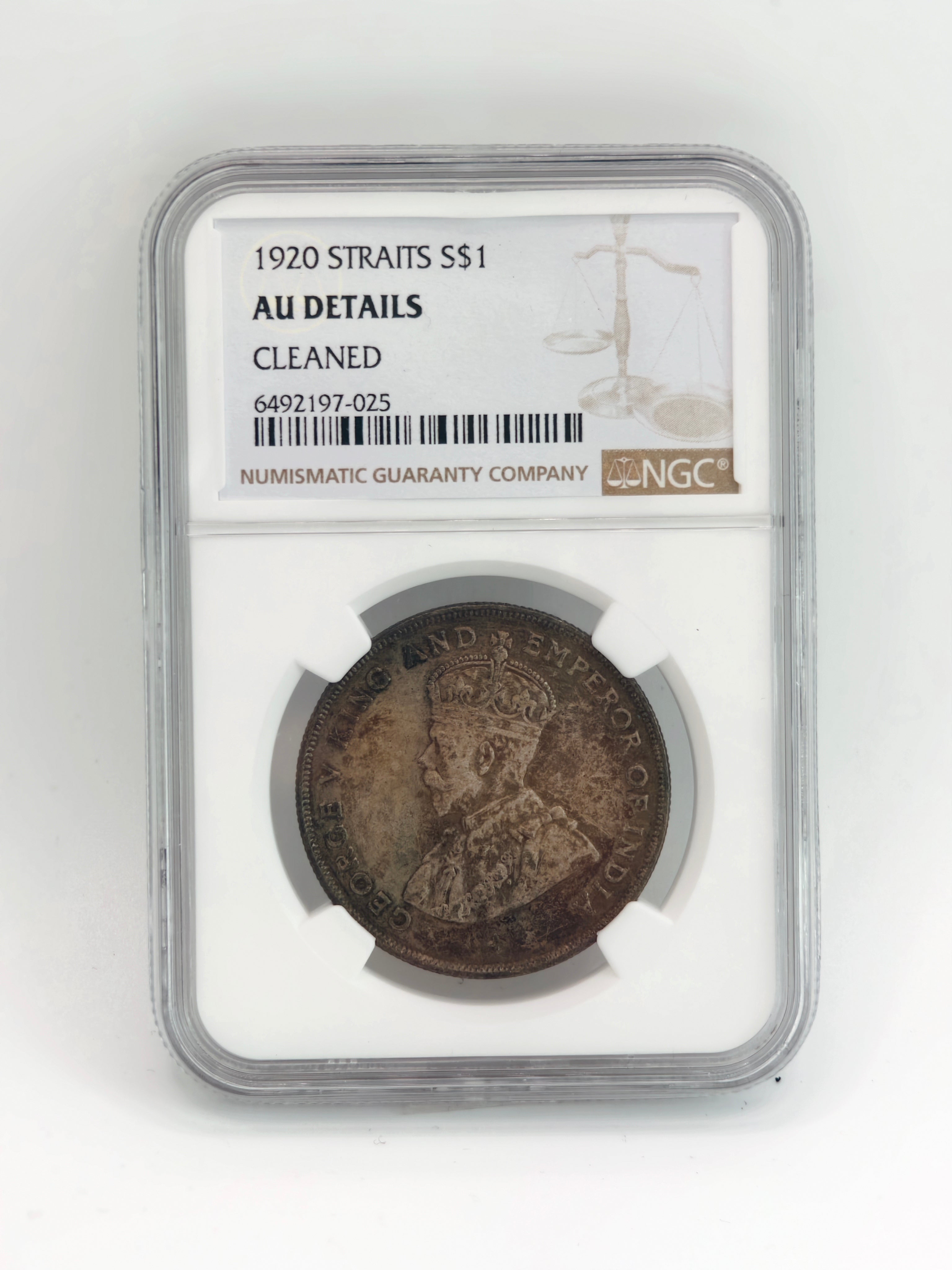 1920 - Straits $1 AU Details Cleaned