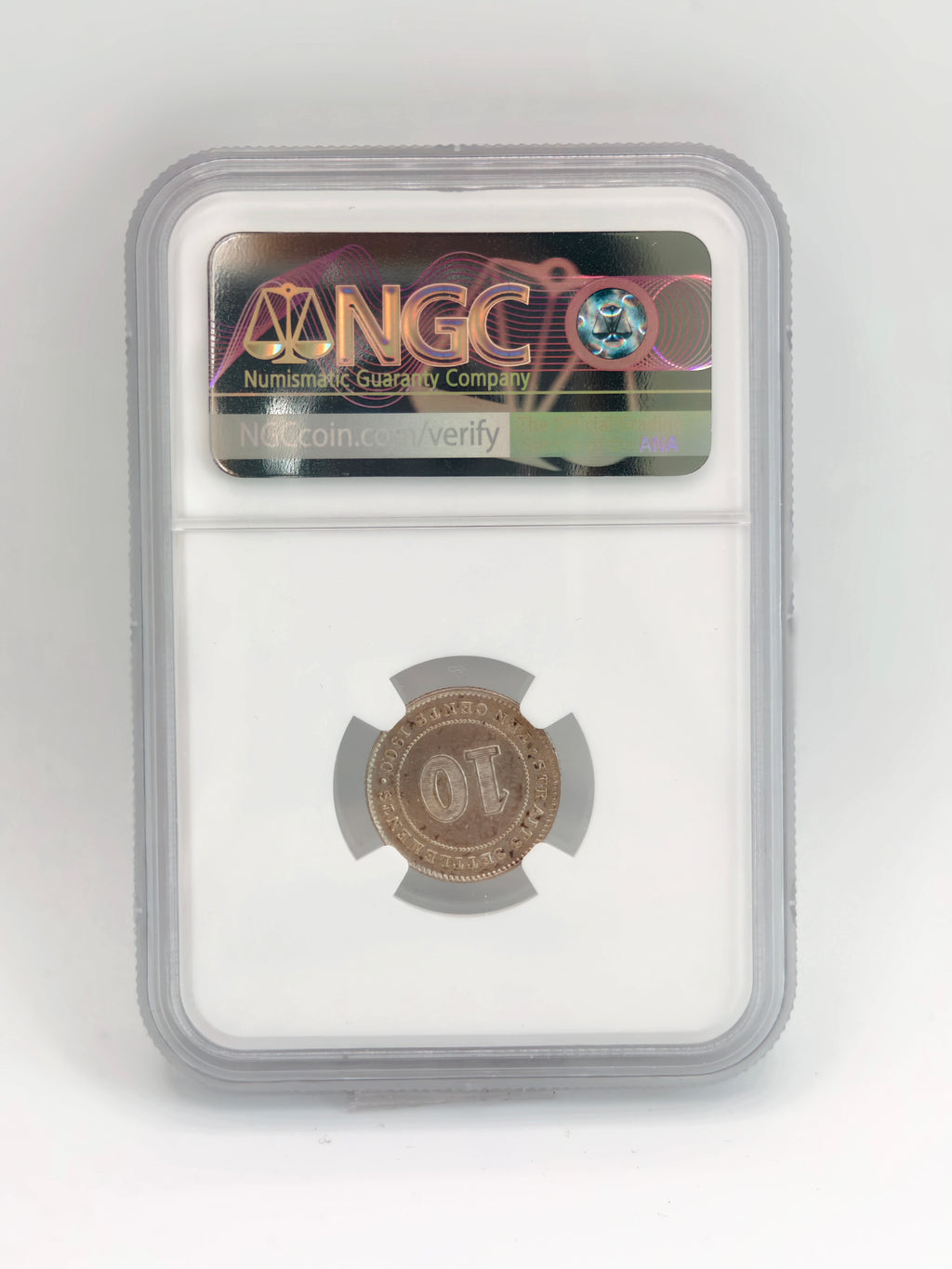 1900 - Straits 10 cents AU Details Cleaned